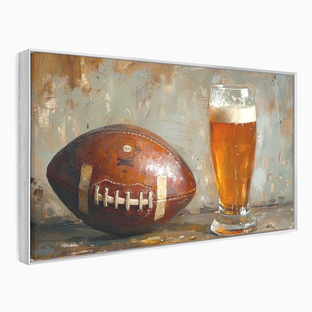 Leinwand Premium Canvas Wandkunst, LuxCanva® N1024, Getränk der Champions, Fußball, Amerikanisch, Ball, Bier, Glas, Schaum, Sport, Spiel, Entspannung, Entspannung, Sieg, Rustikal, Kneipe, Bar, Restaurant, Küche