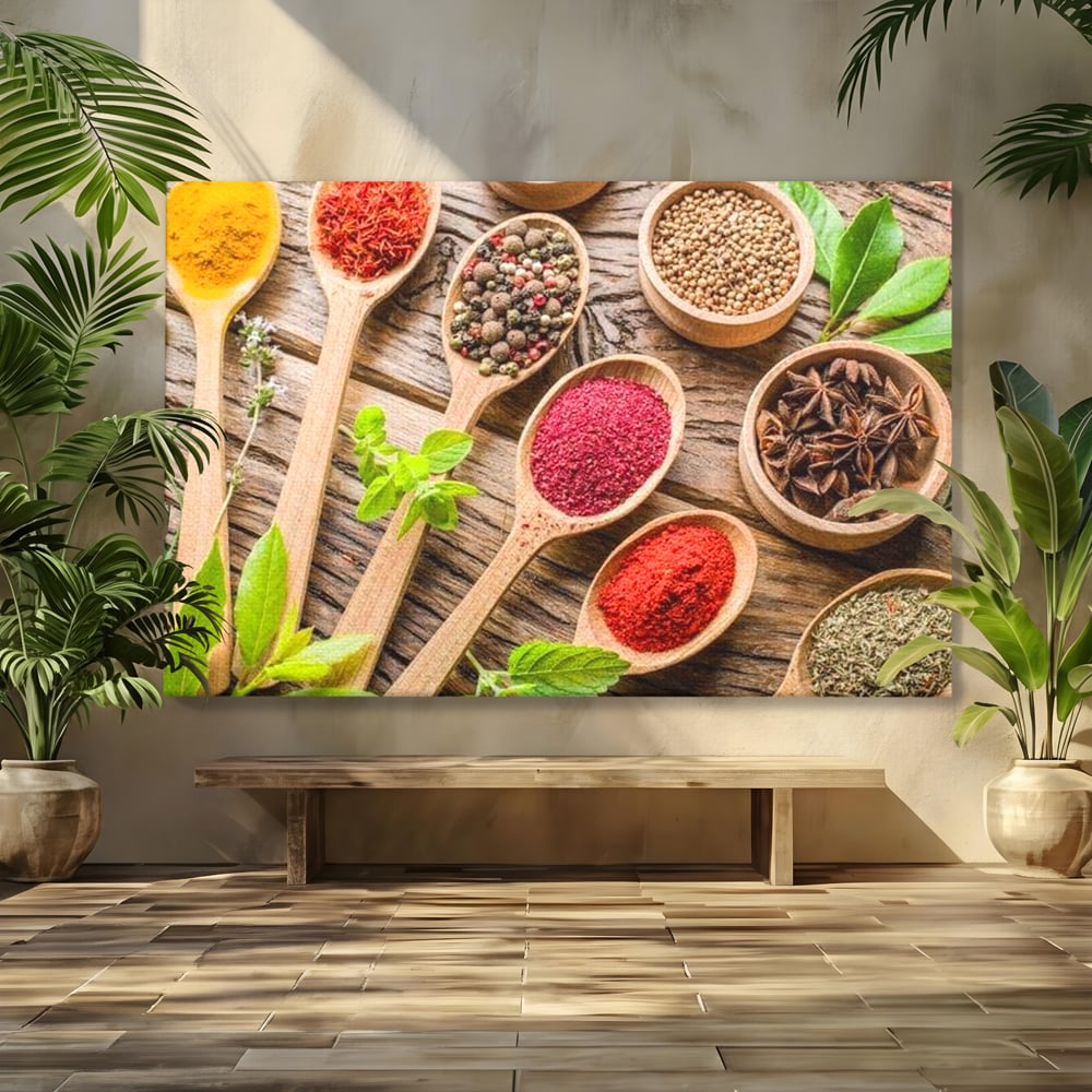 Tablou Canvas Premium, LuxCanva® N1025, Esente Orientale, Condimente, Plante Aromatice, Mirodenii, Ingrediente, Natural, Gust, Aroma, Boabe, Gastronomie, Restaurant, Bucatarie
