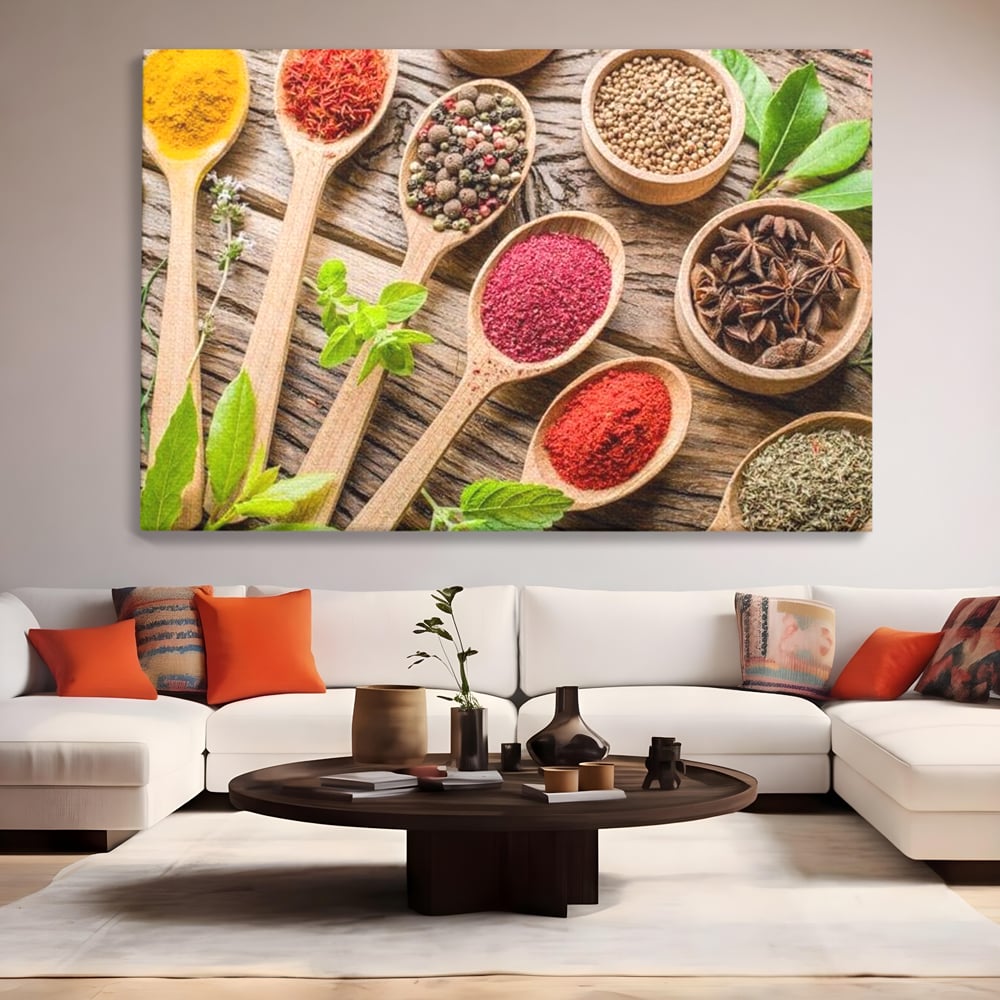 Tablou Canvas Premium, LuxCanva® N1025, Esente Orientale, Condimente, Plante Aromatice, Mirodenii, Ingrediente, Natural, Gust, Aroma, Boabe, Gastronomie, Restaurant, Bucatarie