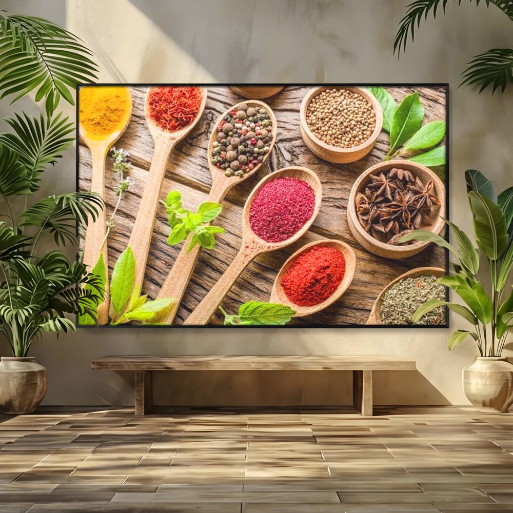 Tablou Canvas Premium, LuxCanva® N1025, Esente Orientale, Condimente, Plante Aromatice, Mirodenii, Ingrediente, Natural, Gust, Aroma, Boabe, Gastronomie, Restaurant, Bucatarie