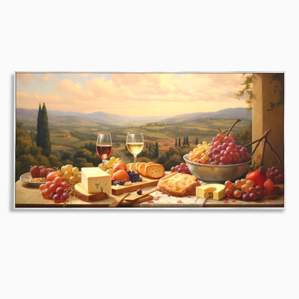 Tablou Canvas Premium, LuxCanva® N1027, Delicii la Apus, Natura, Vin, Struguri, Mancare, Bautura, Ospat, Traditional, Rustic, Apus, Festin, Toamna, Peisaj, Priveliste, Restaurant, Bucatarie