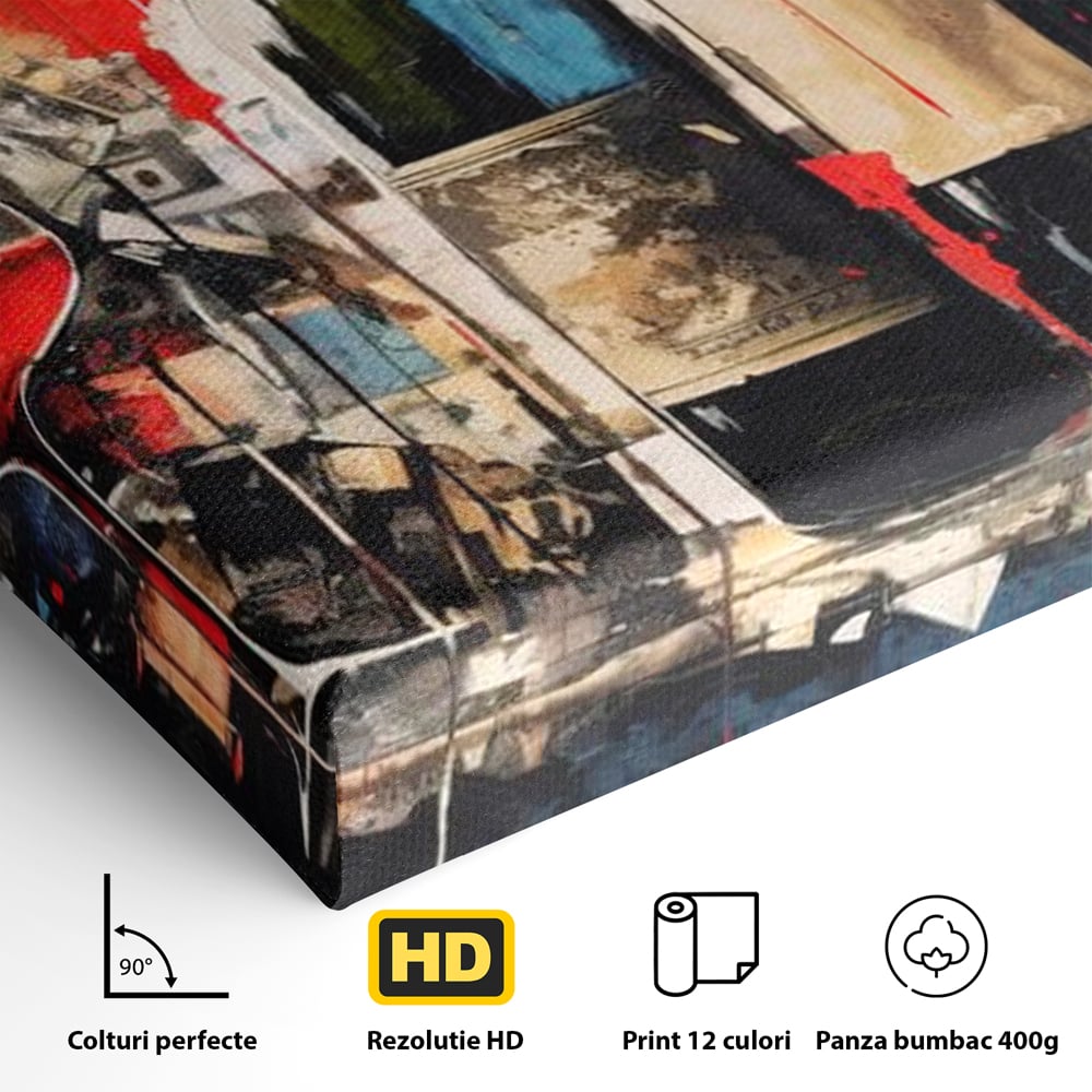 Tablou Canvas Premium, LuxCanva® N1028, Povesti la Sticla, Vin Rosu, Pahare, Sticle, Bautura, Graffiti, Modern, Urban, Pictura, Abstract, Poveste, Pub, Lounge, Bar, Restaurant, Bucatarie