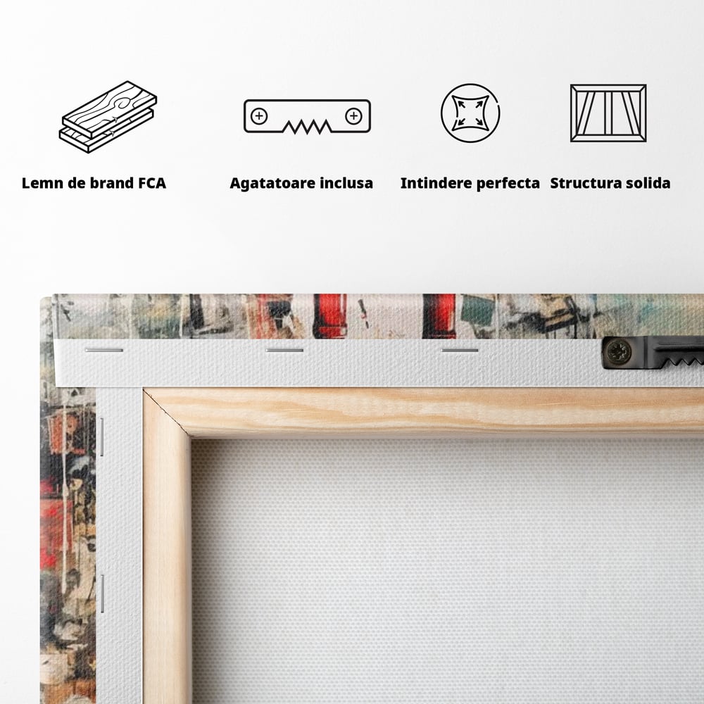 Tablou Canvas Premium, LuxCanva® N1028, Povesti la Sticla, Vin Rosu, Pahare, Sticle, Bautura, Graffiti, Modern, Urban, Pictura, Abstract, Poveste, Pub, Lounge, Bar, Restaurant, Bucatarie