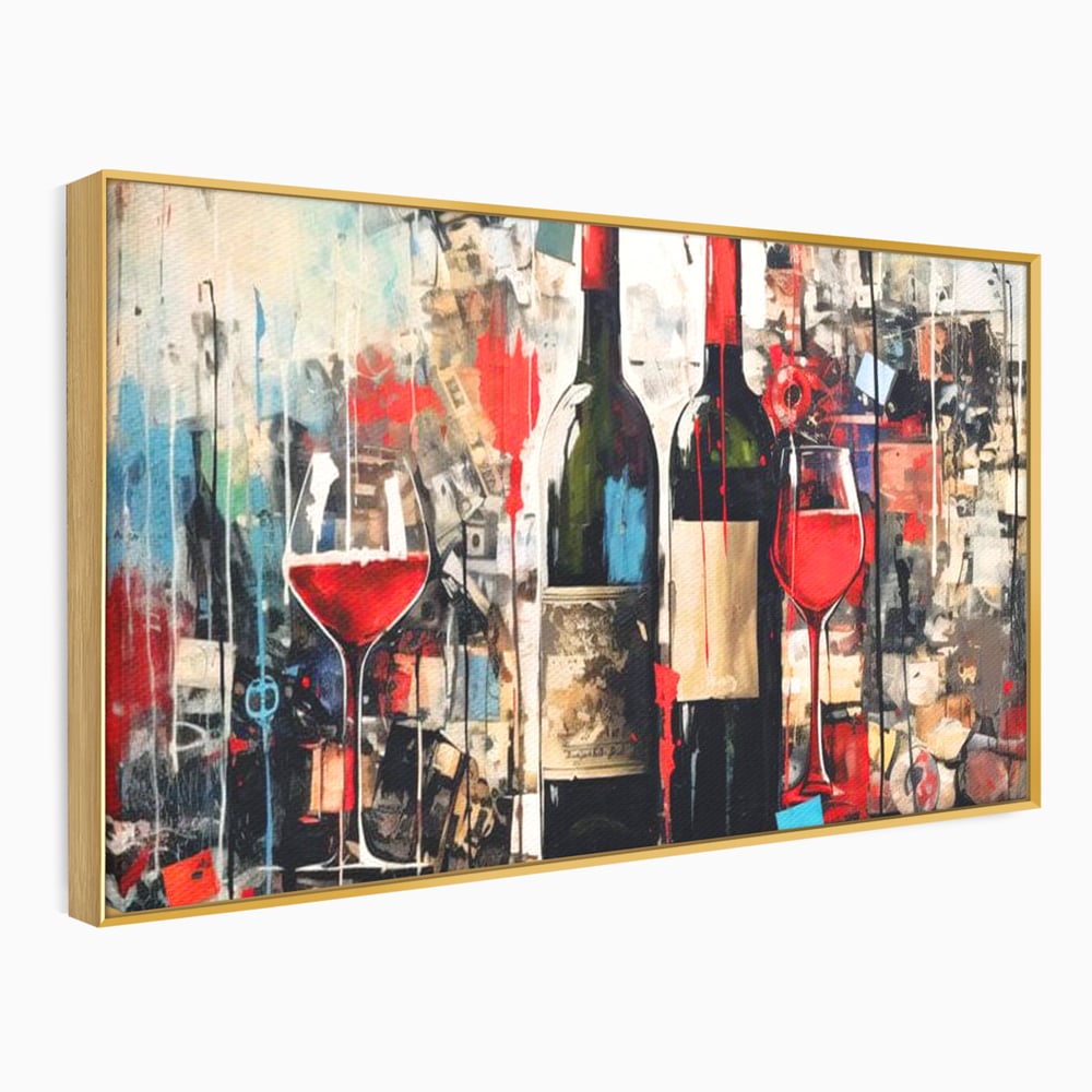 Tablou Canvas Premium, LuxCanva® N1028, Povesti la Sticla, Vin Rosu, Pahare, Sticle, Bautura, Graffiti, Modern, Urban, Pictura, Abstract, Poveste, Pub, Lounge, Bar, Restaurant, Bucatarie