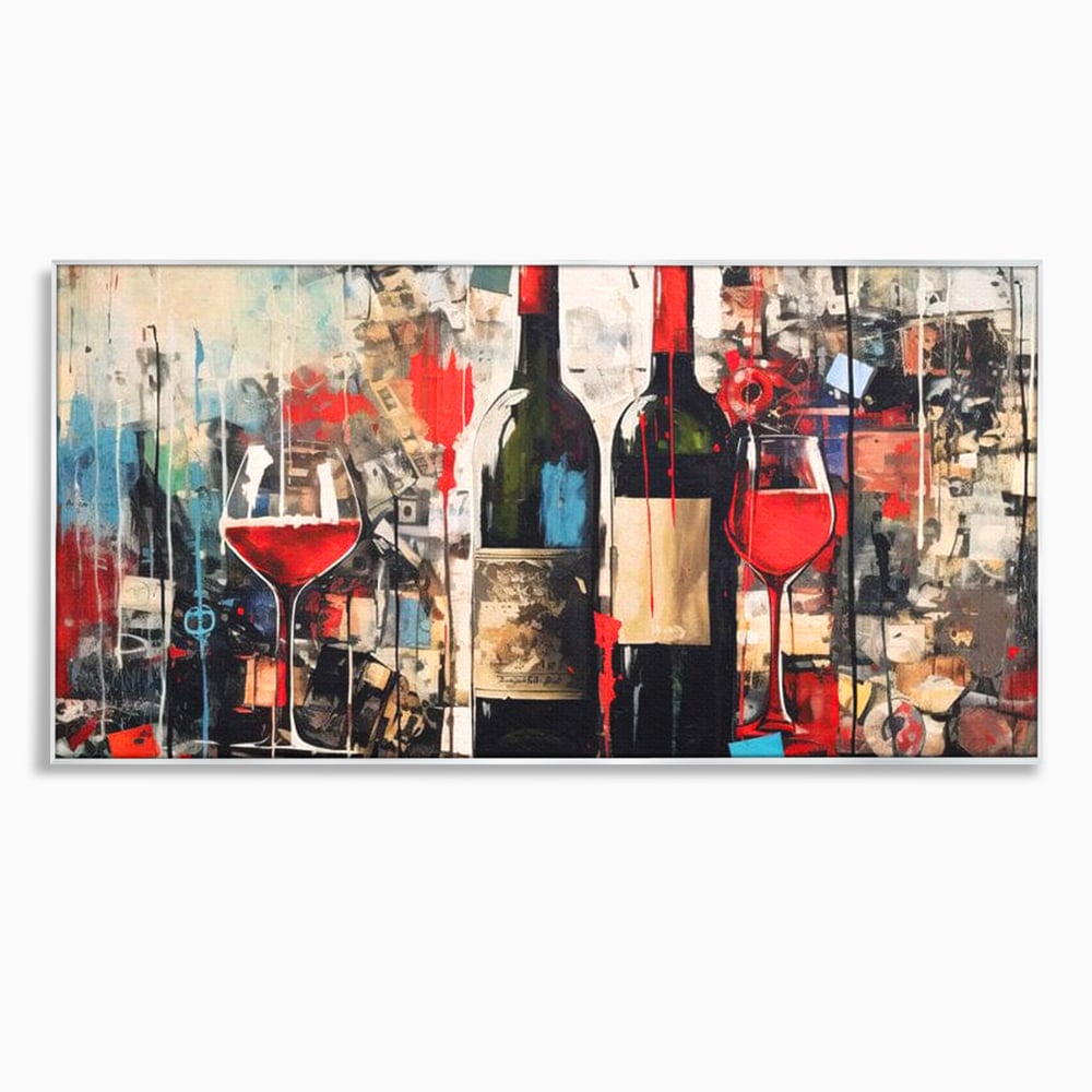 Tablou Canvas Premium, LuxCanva® N1028, Povesti la Sticla, Vin Rosu, Pahare, Sticle, Bautura, Graffiti, Modern, Urban, Pictura, Abstract, Poveste, Pub, Lounge, Bar, Restaurant, Bucatarie