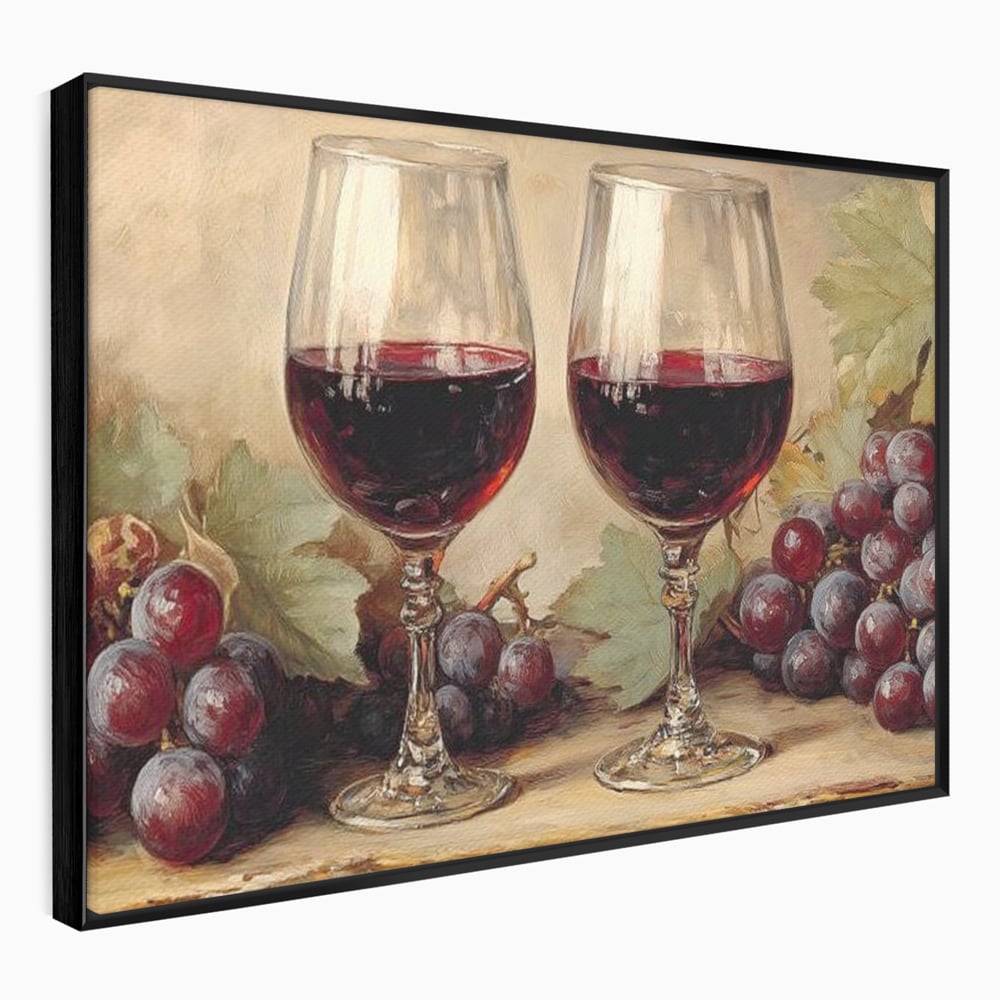 Tablou Canvas Premium, LuxCanva® N1031, Ecouri din Vie, Vin Rosu, Struguri, Bautura, Fructe, Pahare, Frunze, Vie, Savoare, Degustare, Rustic, Pub, Bar, Restaurant, Bucatarie