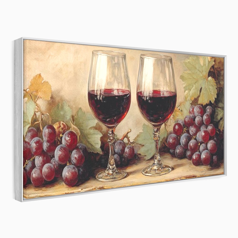 Tablou Canvas Premium, LuxCanva® N1031, Ecouri din Vie, Vin Rosu, Struguri, Bautura, Fructe, Pahare, Frunze, Vie, Savoare, Degustare, Rustic, Pub, Bar, Restaurant, Bucatarie