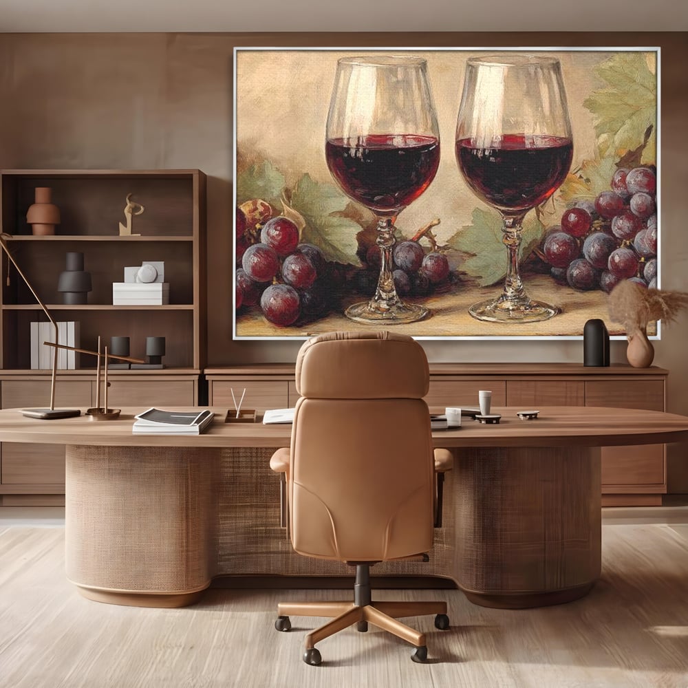 Tablou Canvas Premium, LuxCanva® N1031, Ecouri din Vie, Vin Rosu, Struguri, Bautura, Fructe, Pahare, Frunze, Vie, Savoare, Degustare, Rustic, Pub, Bar, Restaurant, Bucatarie