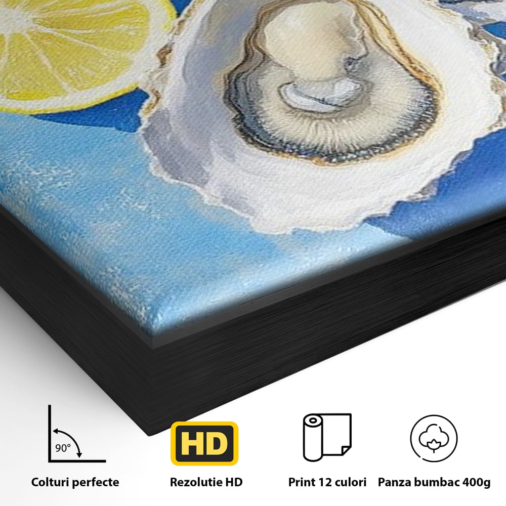 Tablou Canvas Premium, LuxCanva® N1033, Gustul Oceanului, Scoici, Stridii, Lamaie, Mare, Mediteranean, Aperitiv, Mancare, Deliciu, Gourmet, Rafinament, Restaurant, Bucatarie