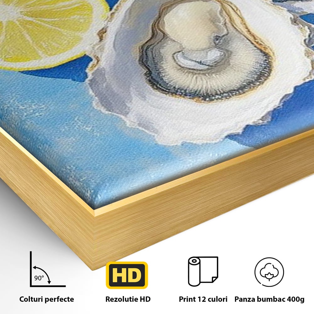 Tablou Canvas Premium, LuxCanva® N1033, Gustul Oceanului, Scoici, Stridii, Lamaie, Mare, Mediteranean, Aperitiv, Mancare, Deliciu, Gourmet, Rafinament, Restaurant, Bucatarie