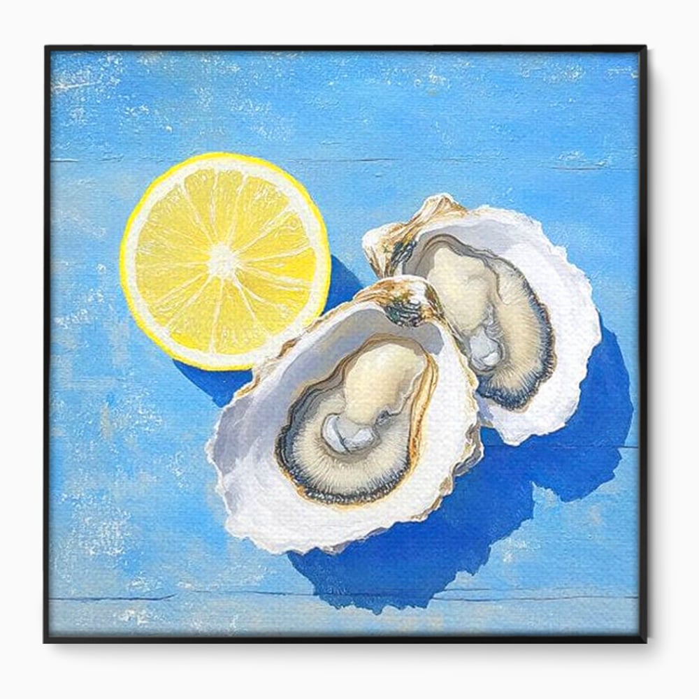 Tablou Canvas Premium, LuxCanva® N1033, Gustul Oceanului, Scoici, Stridii, Lamaie, Mare, Mediteranean, Aperitiv, Mancare, Deliciu, Gourmet, Rafinament, Restaurant, Bucatarie