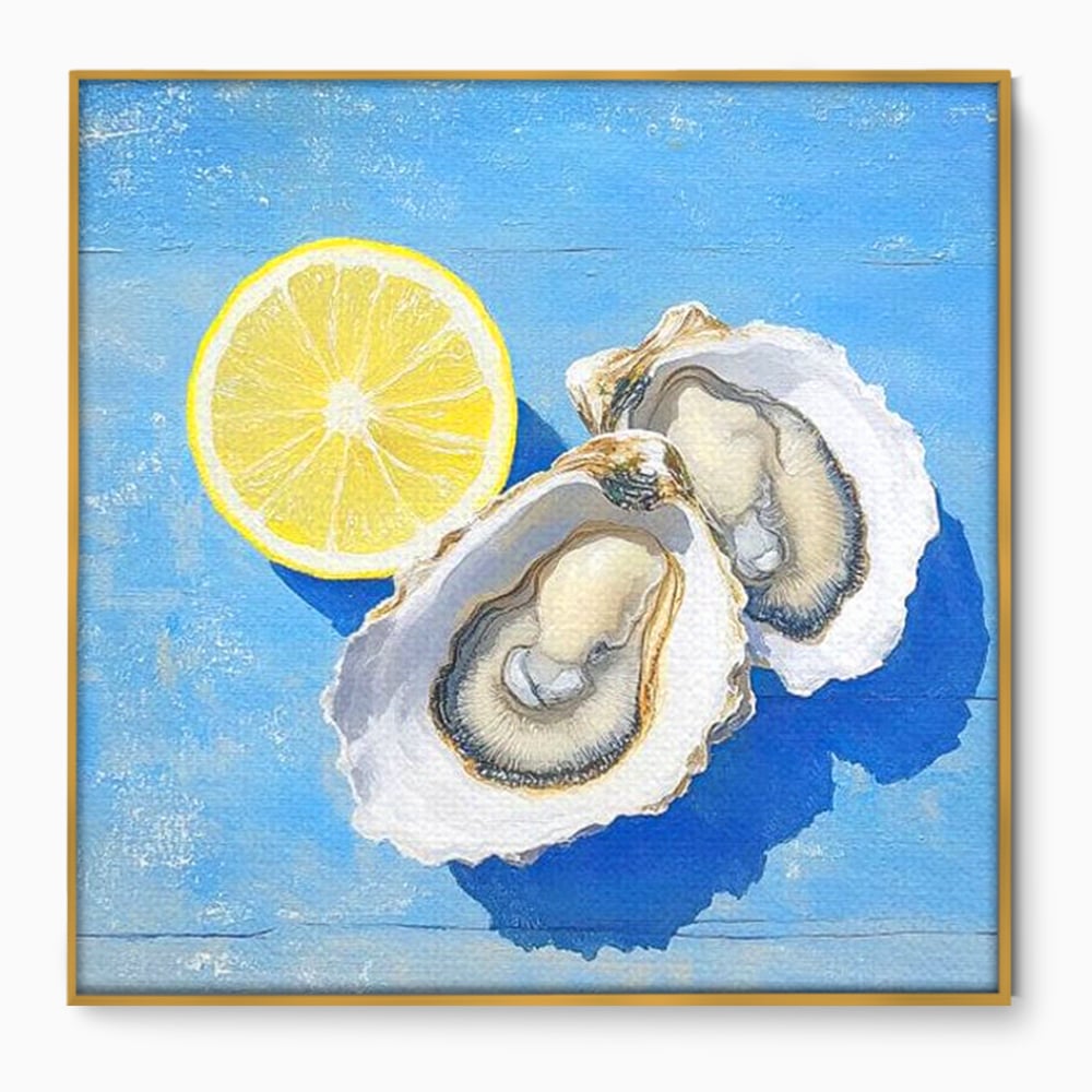 Tablou Canvas Premium, LuxCanva® N1033, Gustul Oceanului, Scoici, Stridii, Lamaie, Mare, Mediteranean, Aperitiv, Mancare, Deliciu, Gourmet, Rafinament, Restaurant, Bucatarie