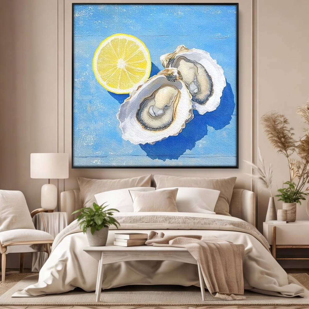 Tablou Canvas Premium, LuxCanva® N1033, Gustul Oceanului, Scoici, Stridii, Lamaie, Mare, Mediteranean, Aperitiv, Mancare, Deliciu, Gourmet, Rafinament, Restaurant, Bucatarie