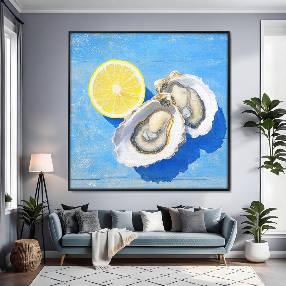 Tablou Canvas Premium, LuxCanva® N1033, Gustul Oceanului, Scoici, Stridii, Lamaie, Mare, Mediteranean, Aperitiv, Mancare, Deliciu, Gourmet, Rafinament, Restaurant, Bucatarie