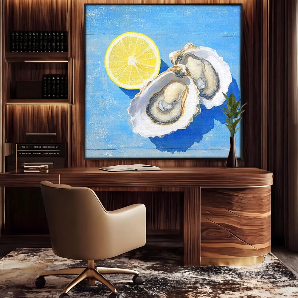 Tablou Canvas Premium, LuxCanva® N1033, Gustul Oceanului, Scoici, Stridii, Lamaie, Mare, Mediteranean, Aperitiv, Mancare, Deliciu, Gourmet, Rafinament, Restaurant, Bucatarie