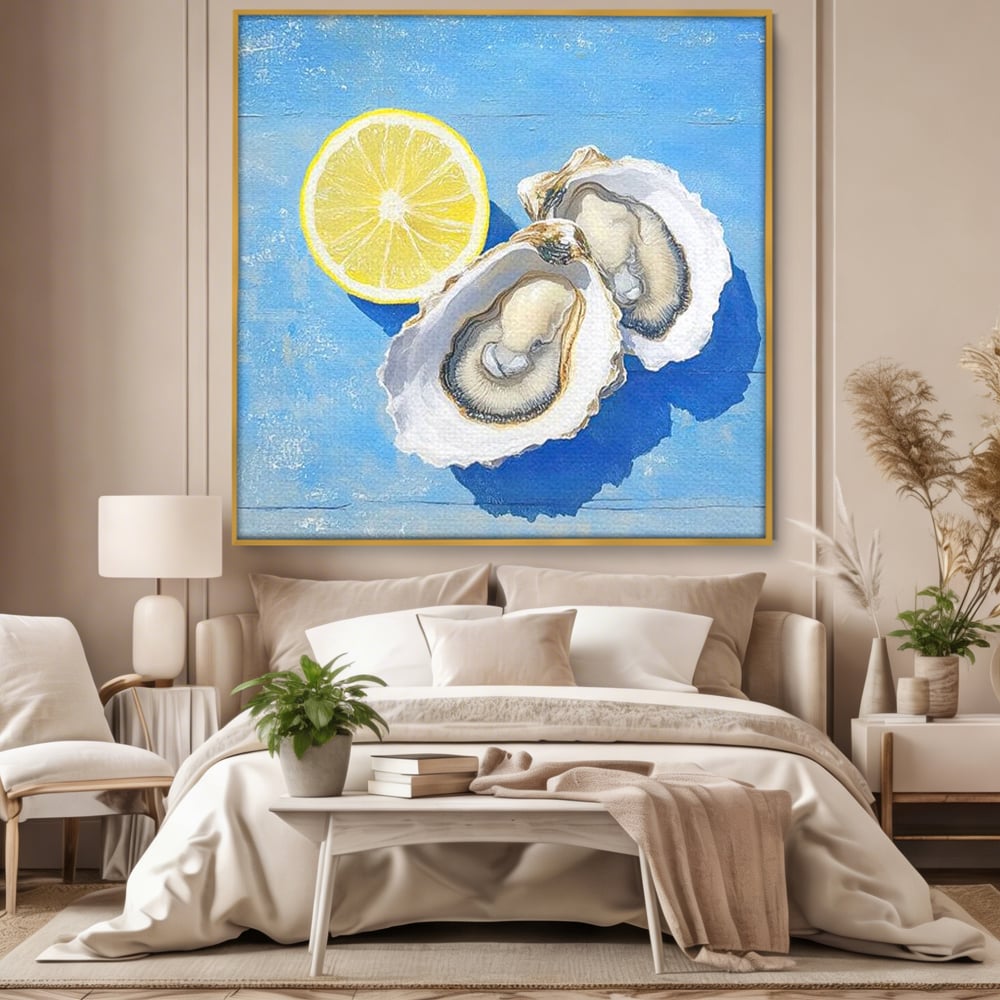 Tablou Canvas Premium, LuxCanva® N1033, Gustul Oceanului, Scoici, Stridii, Lamaie, Mare, Mediteranean, Aperitiv, Mancare, Deliciu, Gourmet, Rafinament, Restaurant, Bucatarie