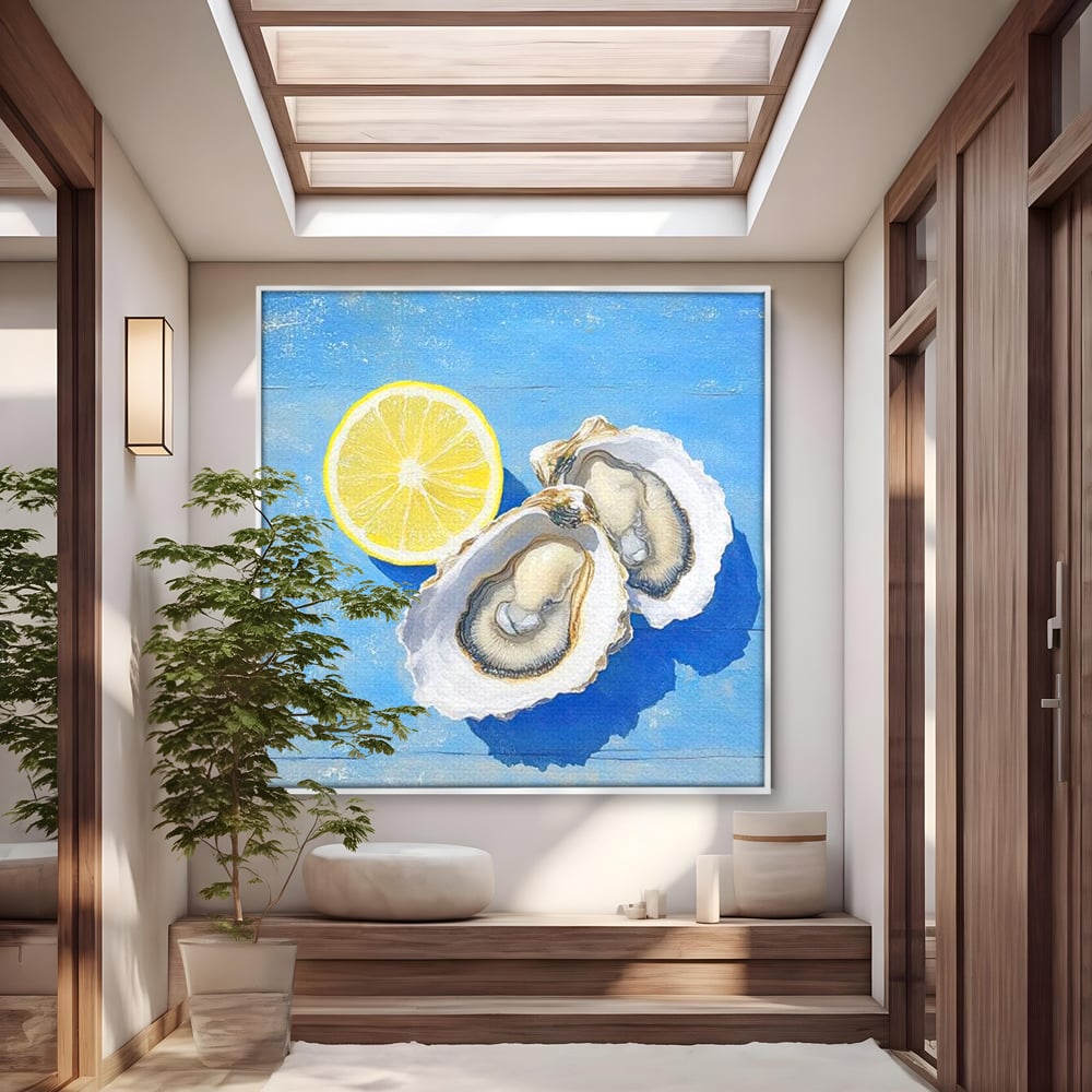 Tablou Canvas Premium, LuxCanva® N1033, Gustul Oceanului, Scoici, Stridii, Lamaie, Mare, Mediteranean, Aperitiv, Mancare, Deliciu, Gourmet, Rafinament, Restaurant, Bucatarie