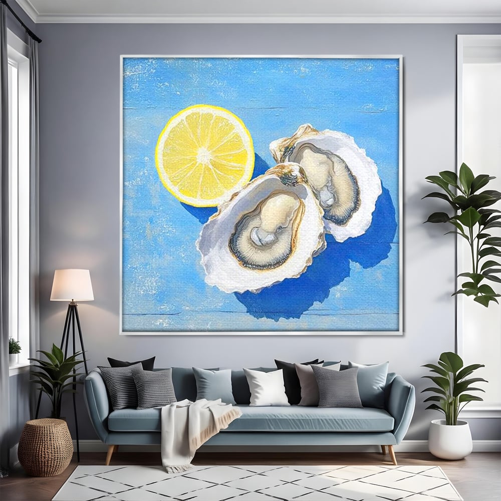 Tablou Canvas Premium, LuxCanva® N1033, Gustul Oceanului, Scoici, Stridii, Lamaie, Mare, Mediteranean, Aperitiv, Mancare, Deliciu, Gourmet, Rafinament, Restaurant, Bucatarie