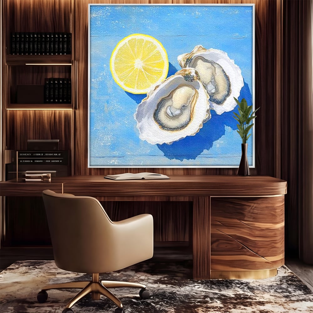 Tablou Canvas Premium, LuxCanva® N1033, Gustul Oceanului, Scoici, Stridii, Lamaie, Mare, Mediteranean, Aperitiv, Mancare, Deliciu, Gourmet, Rafinament, Restaurant, Bucatarie
