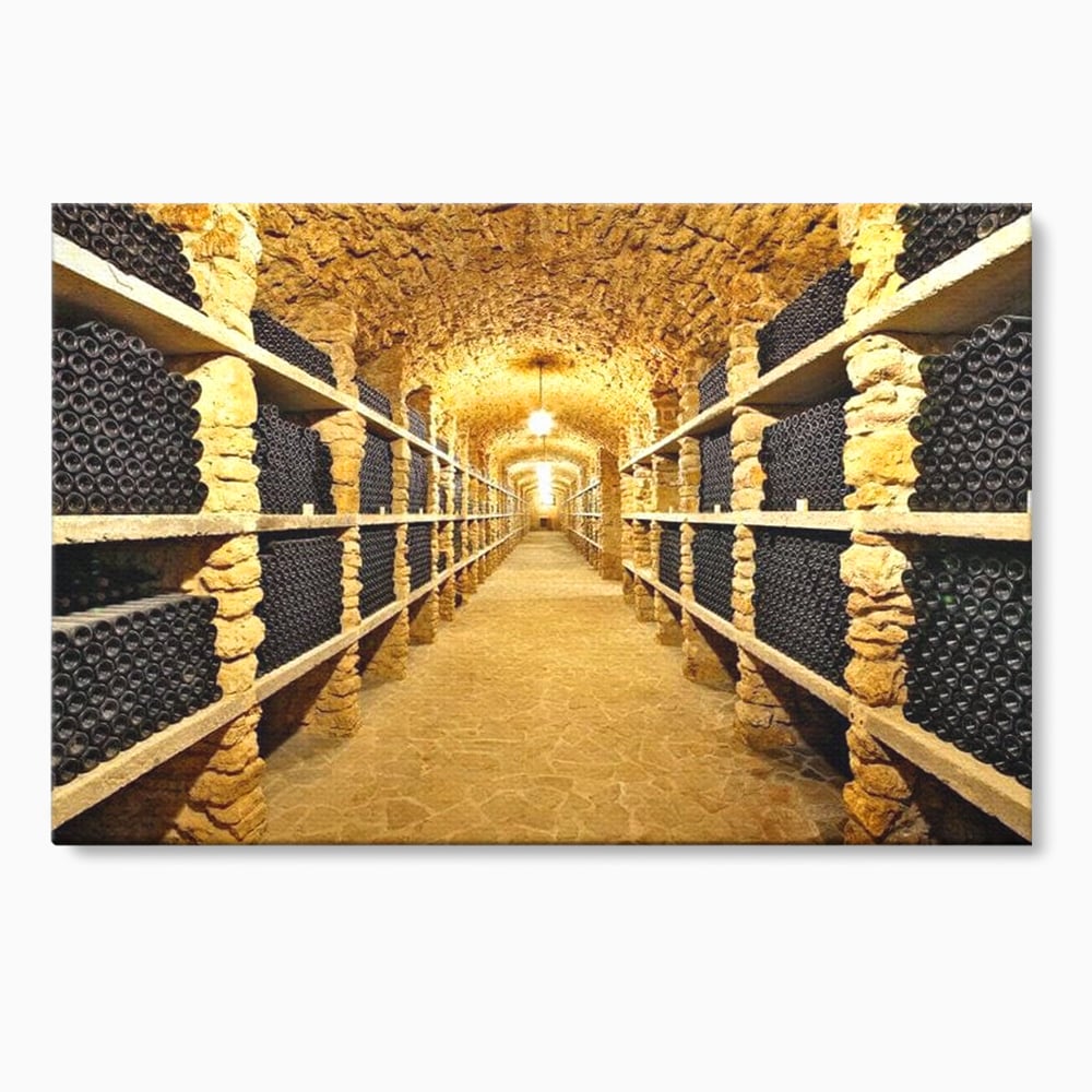 Leinwand Premium Canvas Wall Art, LuxCanva® N1035, Geschmacksarchiv, Weinarchiv, Weinkeller, Wein, Flaschen, trinken, Tunnel, Keller, unterirdisch, traditionell, Verkostung, Kneipe, Bar, Restaurant, Küche