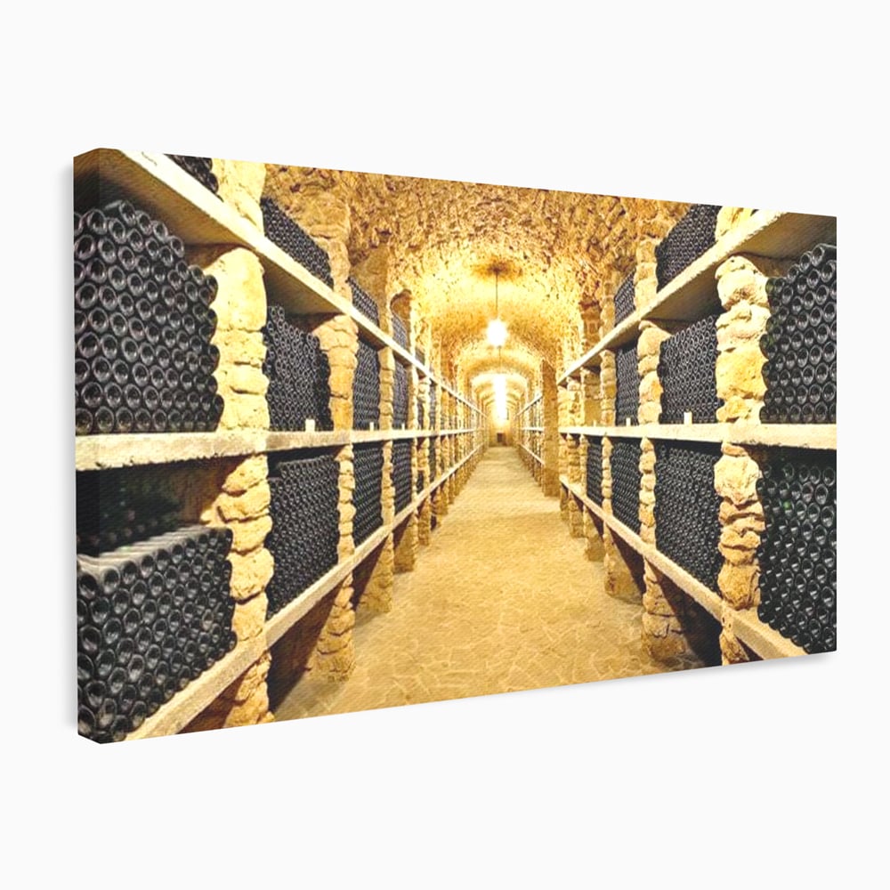 Leinwand Premium Canvas Wall Art, LuxCanva® N1035, Geschmacksarchiv, Weinarchiv, Weinkeller, Wein, Flaschen, trinken, Tunnel, Keller, unterirdisch, traditionell, Verkostung, Kneipe, Bar, Restaurant, Küche