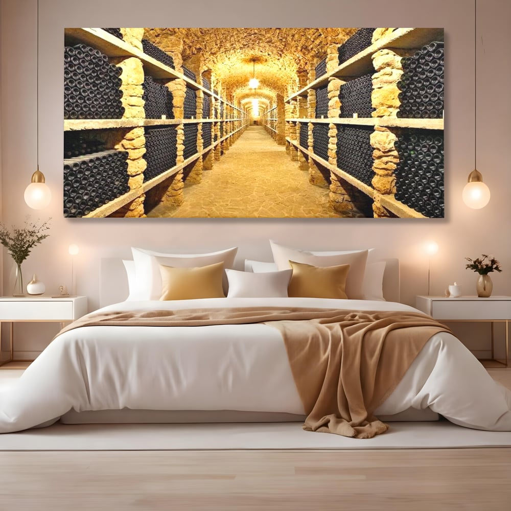 Leinwand Premium Canvas Wall Art, LuxCanva® N1035, Geschmacksarchiv, Weinarchiv, Weinkeller, Wein, Flaschen, trinken, Tunnel, Keller, unterirdisch, traditionell, Verkostung, Kneipe, Bar, Restaurant, Küche