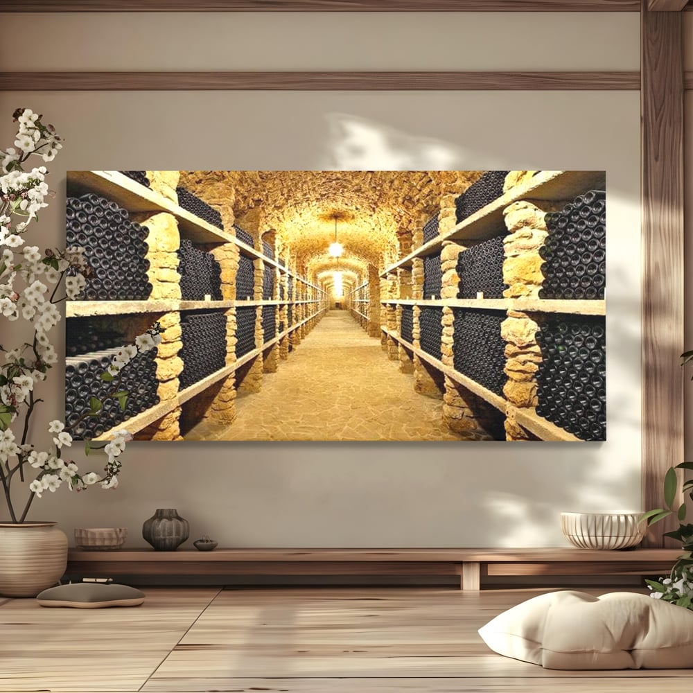 Leinwand Premium Canvas Wall Art, LuxCanva® N1035, Geschmacksarchiv, Weinarchiv, Weinkeller, Wein, Flaschen, trinken, Tunnel, Keller, unterirdisch, traditionell, Verkostung, Kneipe, Bar, Restaurant, Küche
