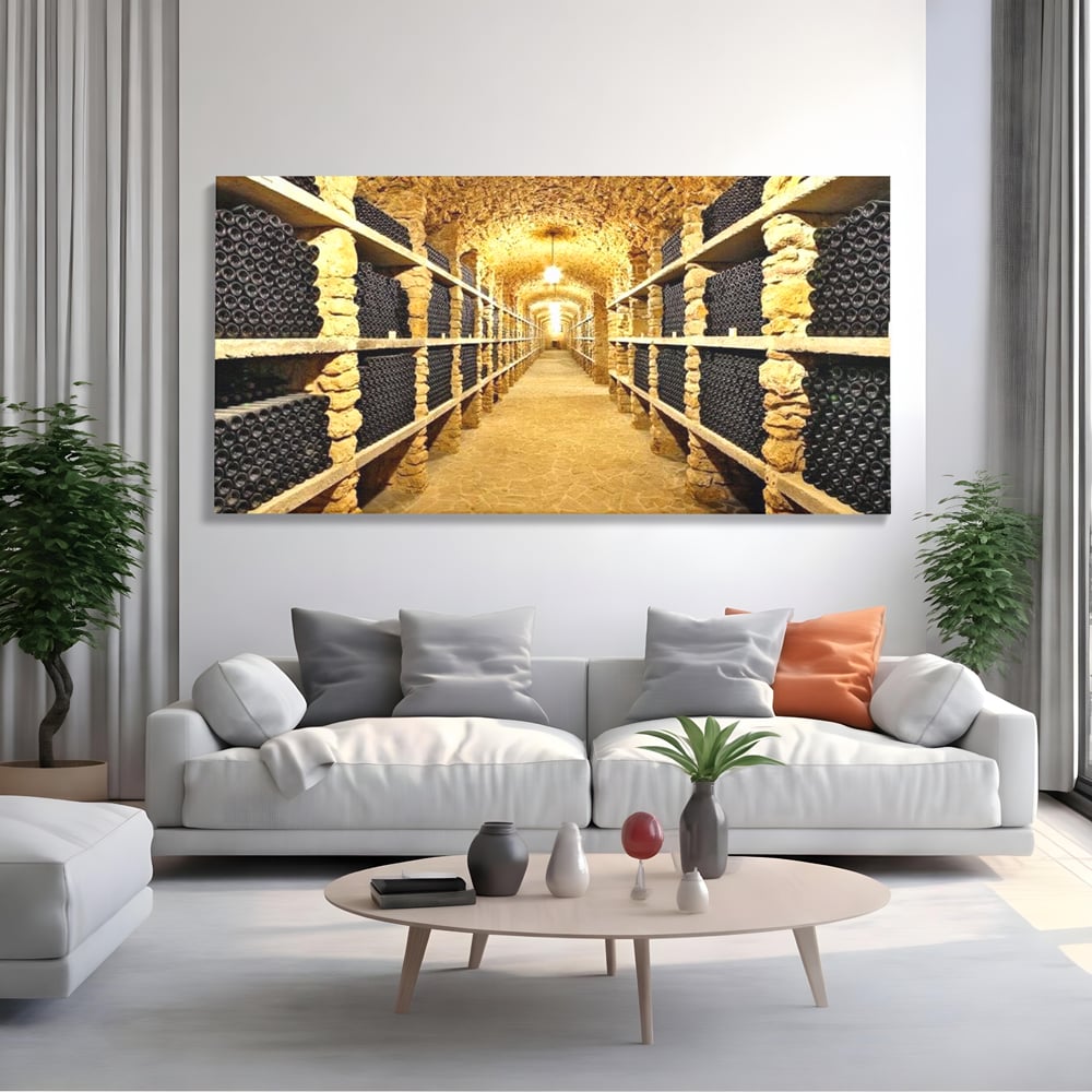 Leinwand Premium Canvas Wall Art, LuxCanva® N1035, Geschmacksarchiv, Weinarchiv, Weinkeller, Wein, Flaschen, trinken, Tunnel, Keller, unterirdisch, traditionell, Verkostung, Kneipe, Bar, Restaurant, Küche