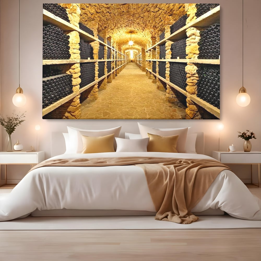 Leinwand Premium Canvas Wall Art, LuxCanva® N1035, Geschmacksarchiv, Weinarchiv, Weinkeller, Wein, Flaschen, trinken, Tunnel, Keller, unterirdisch, traditionell, Verkostung, Kneipe, Bar, Restaurant, Küche