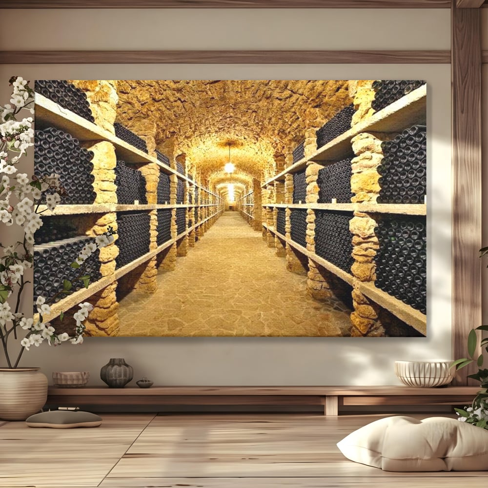 Leinwand Premium Canvas Wall Art, LuxCanva® N1035, Geschmacksarchiv, Weinarchiv, Weinkeller, Wein, Flaschen, trinken, Tunnel, Keller, unterirdisch, traditionell, Verkostung, Kneipe, Bar, Restaurant, Küche