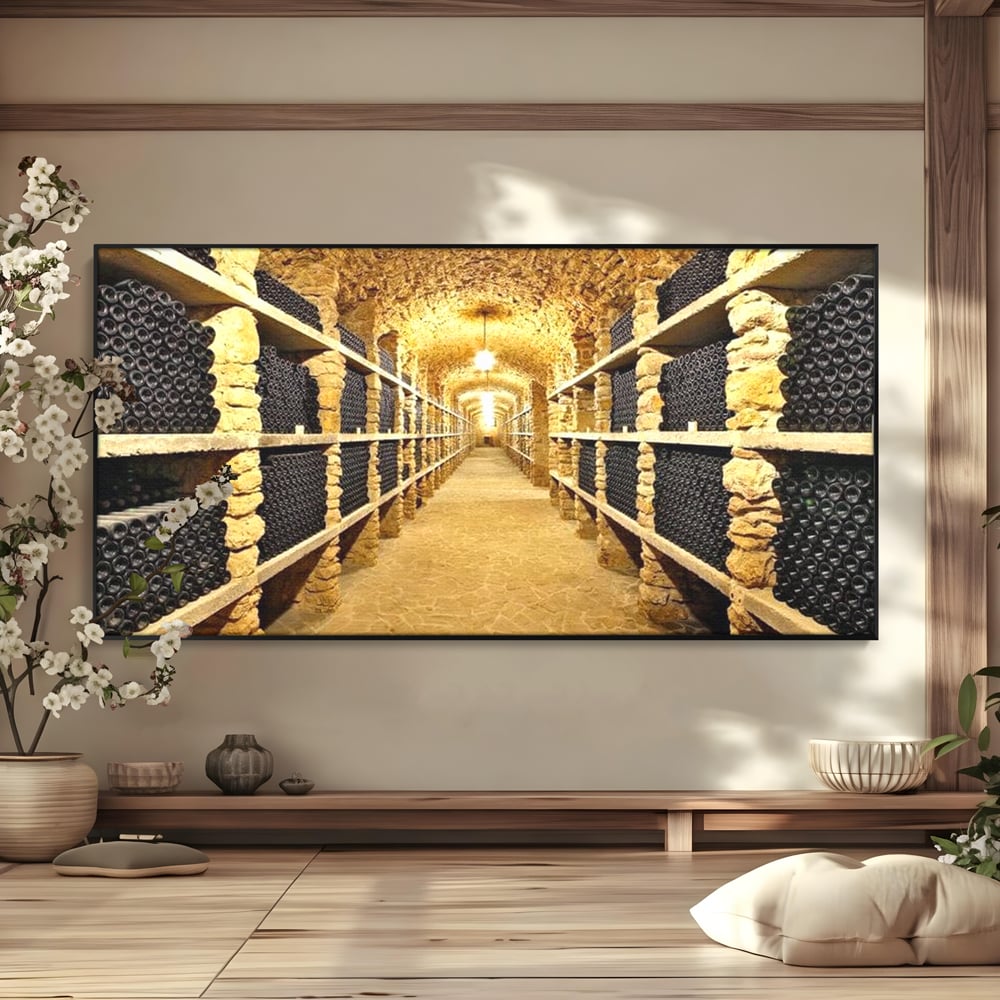 Leinwand Premium Canvas Wall Art, LuxCanva® N1035, Geschmacksarchiv, Weinarchiv, Weinkeller, Wein, Flaschen, trinken, Tunnel, Keller, unterirdisch, traditionell, Verkostung, Kneipe, Bar, Restaurant, Küche