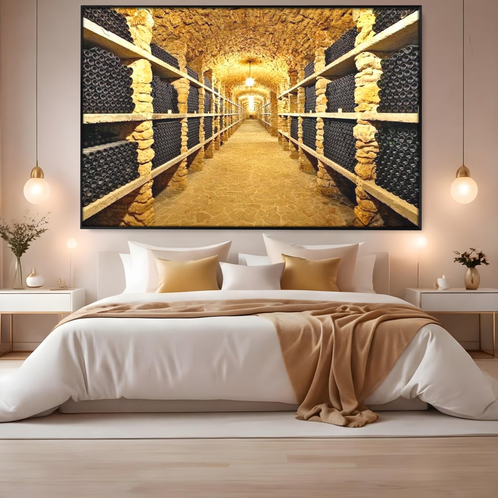 Leinwand Premium Canvas Wall Art, LuxCanva® N1035, Geschmacksarchiv, Weinarchiv, Weinkeller, Wein, Flaschen, trinken, Tunnel, Keller, unterirdisch, traditionell, Verkostung, Kneipe, Bar, Restaurant, Küche