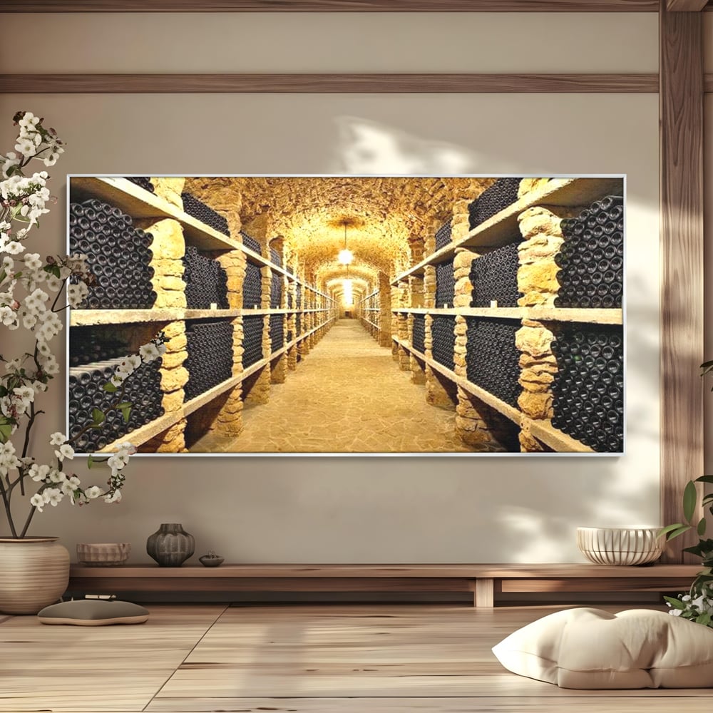 Leinwand Premium Canvas Wall Art, LuxCanva® N1035, Geschmacksarchiv, Weinarchiv, Weinkeller, Wein, Flaschen, trinken, Tunnel, Keller, unterirdisch, traditionell, Verkostung, Kneipe, Bar, Restaurant, Küche
