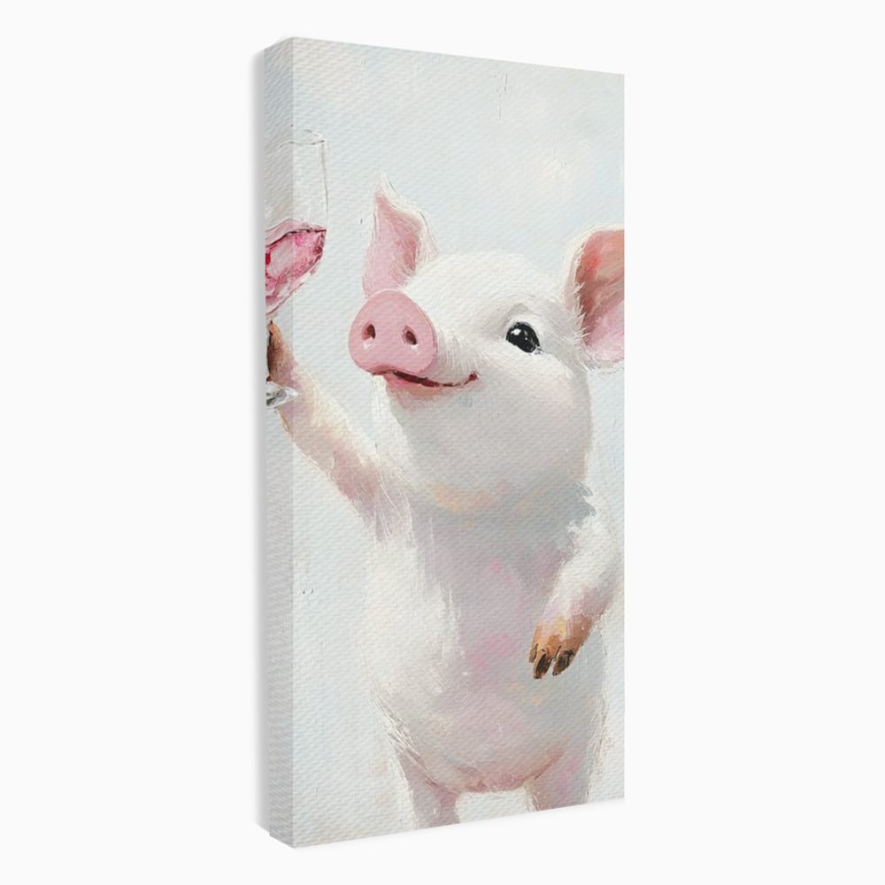 Tablou Canvas Premium, LuxCanva® N1036, Somelierul Rozaliu, Purcel, Animal, Pahar, Vin Rosu, Toast, Dragalas, Petrecere, Veselie, Noroc, Pub, Bar, Restaurant, Bucatarie