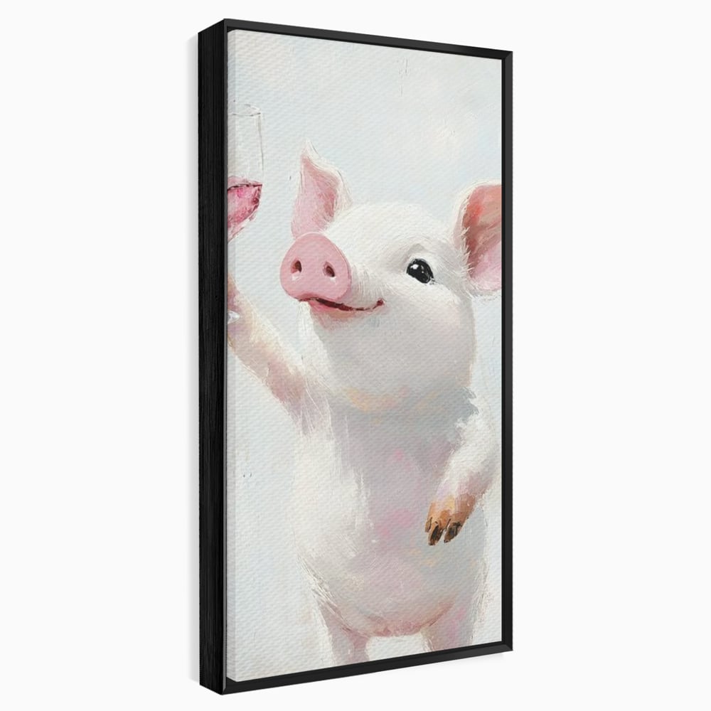 Tablou Canvas Premium, LuxCanva® N1036, Somelierul Rozaliu, Purcel, Animal, Pahar, Vin Rosu, Toast, Dragalas, Petrecere, Veselie, Noroc, Pub, Bar, Restaurant, Bucatarie