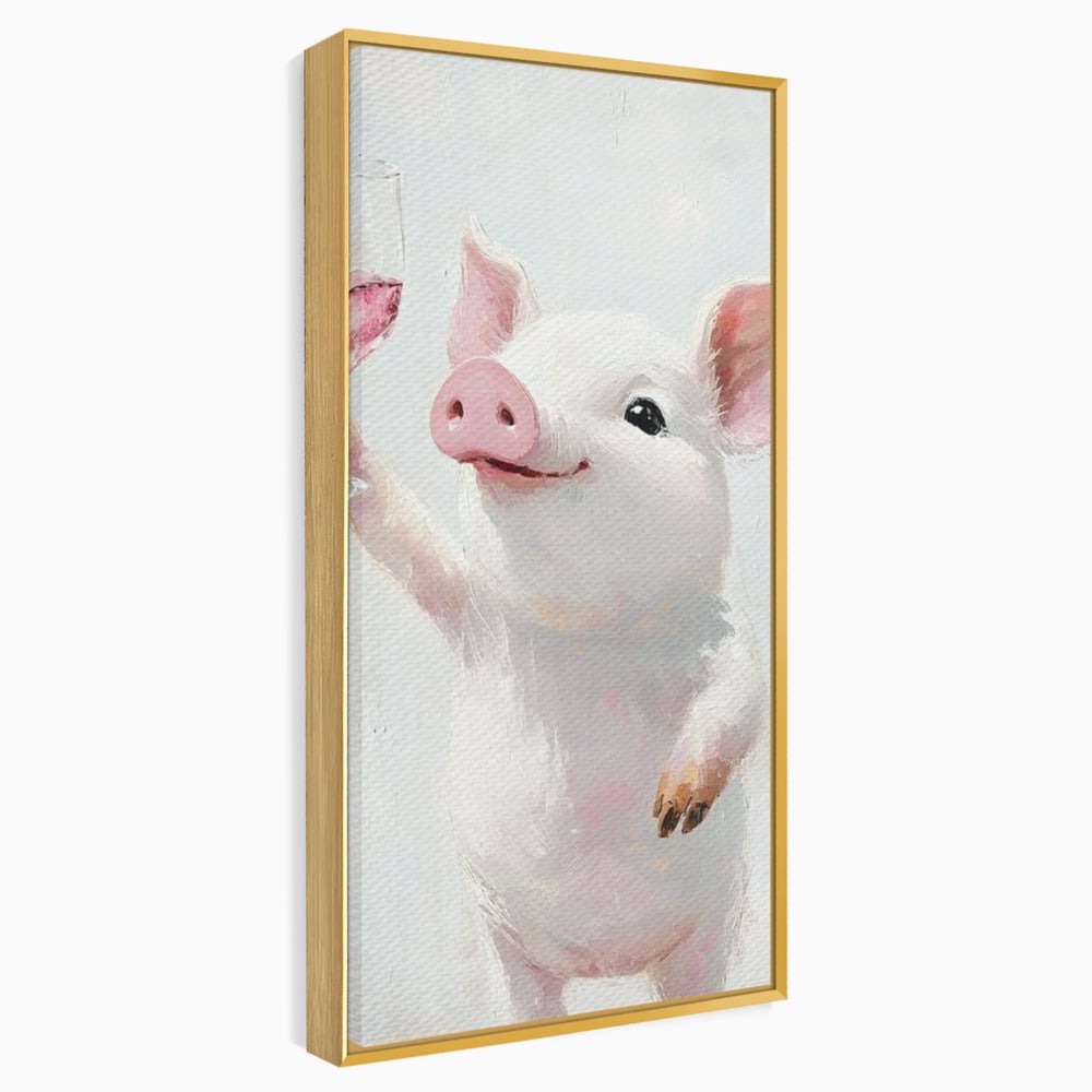 Tablou Canvas Premium, LuxCanva® N1036, Somelierul Rozaliu, Purcel, Animal, Pahar, Vin Rosu, Toast, Dragalas, Petrecere, Veselie, Noroc, Pub, Bar, Restaurant, Bucatarie