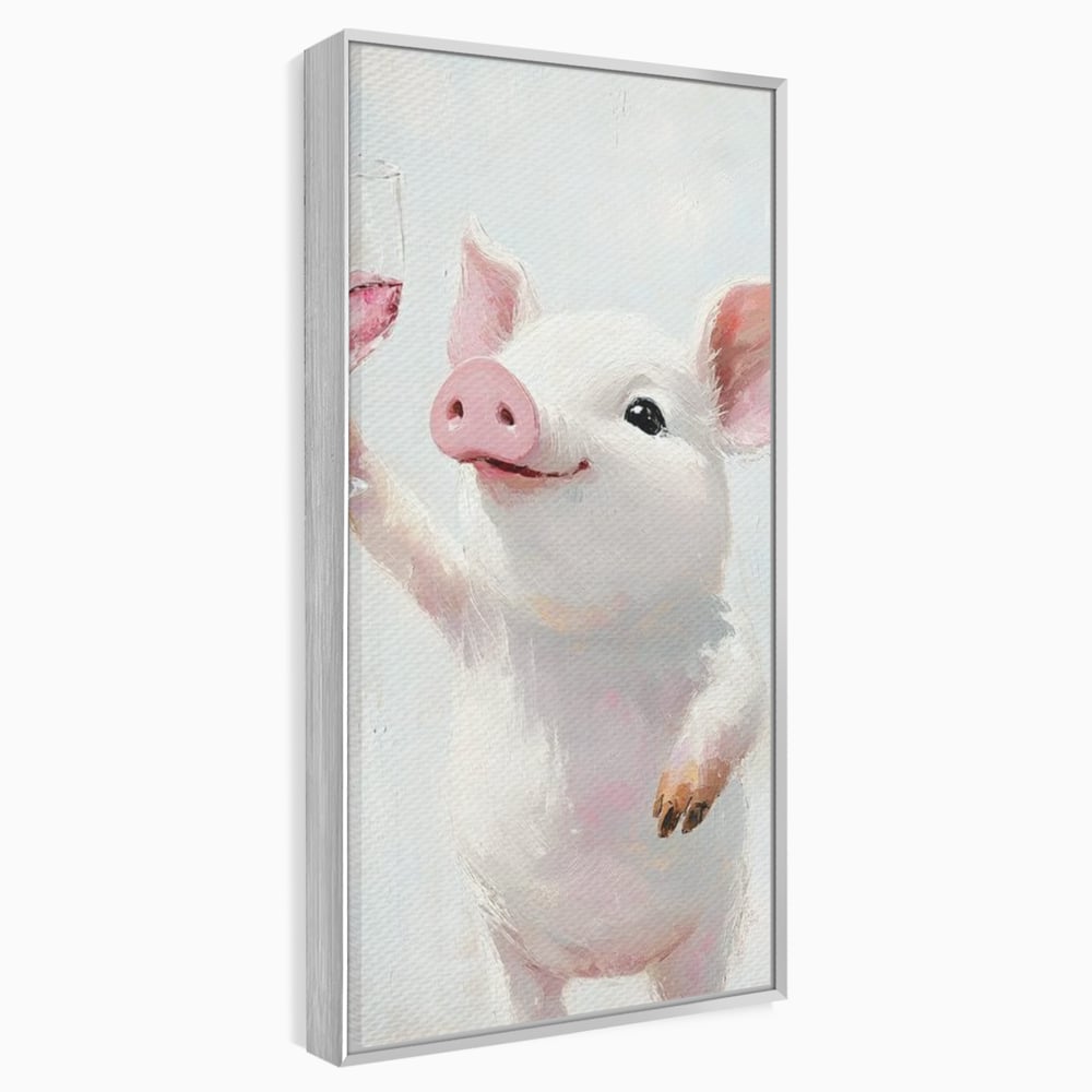 Tablou Canvas Premium, LuxCanva® N1036, Somelierul Rozaliu, Purcel, Animal, Pahar, Vin Rosu, Toast, Dragalas, Petrecere, Veselie, Noroc, Pub, Bar, Restaurant, Bucatarie