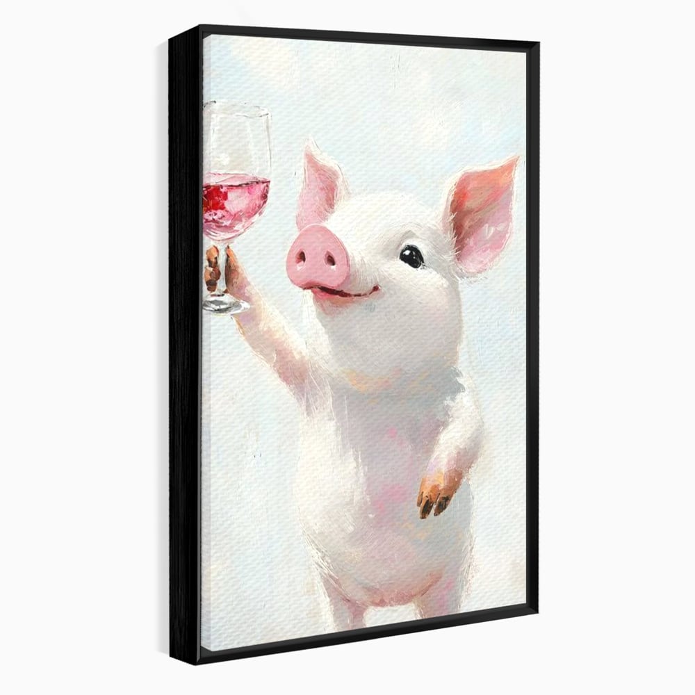 Tablou Canvas Premium, LuxCanva® N1036, Somelierul Rozaliu, Purcel, Animal, Pahar, Vin Rosu, Toast, Dragalas, Petrecere, Veselie, Noroc, Pub, Bar, Restaurant, Bucatarie