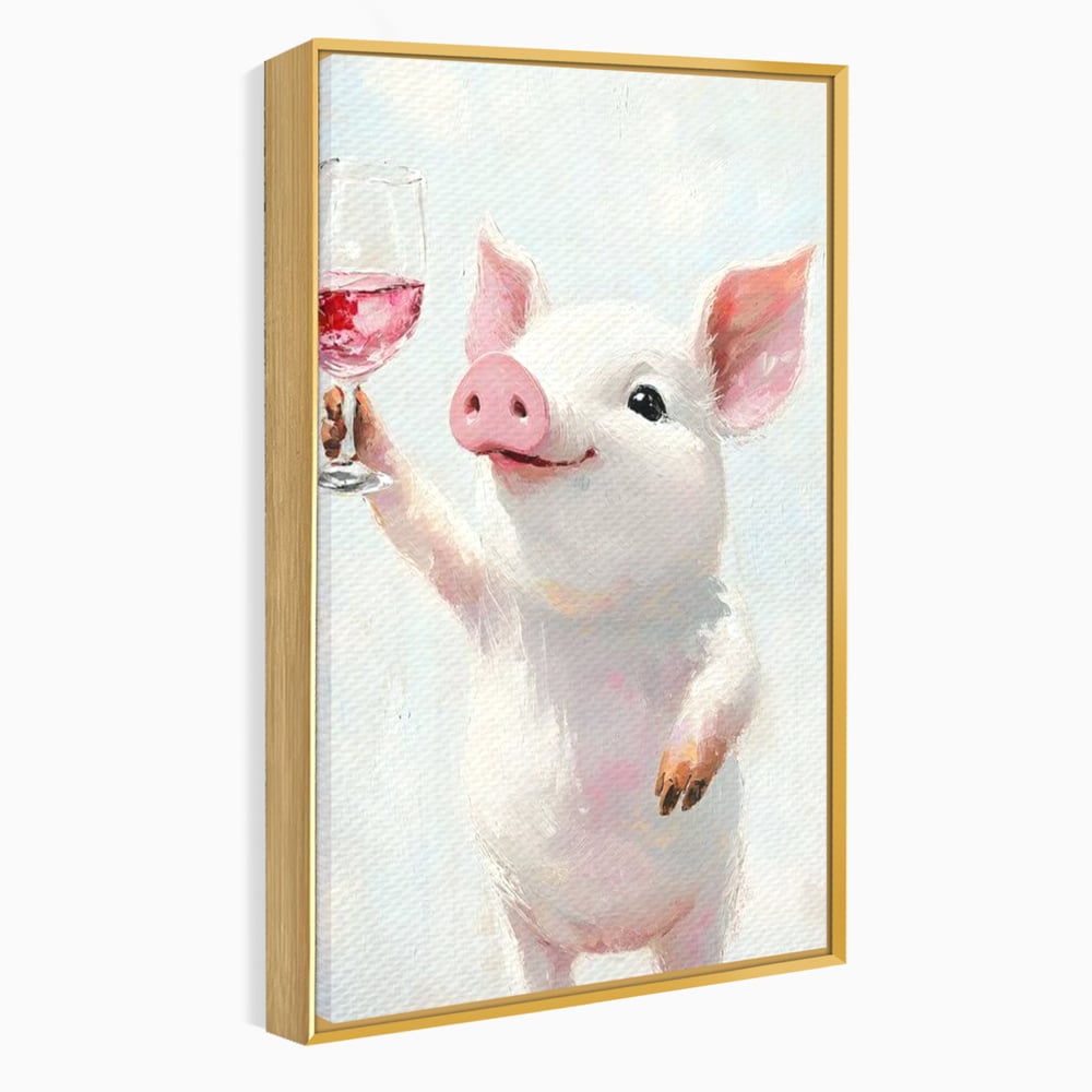 Tablou Canvas Premium, LuxCanva® N1036, Somelierul Rozaliu, Purcel, Animal, Pahar, Vin Rosu, Toast, Dragalas, Petrecere, Veselie, Noroc, Pub, Bar, Restaurant, Bucatarie