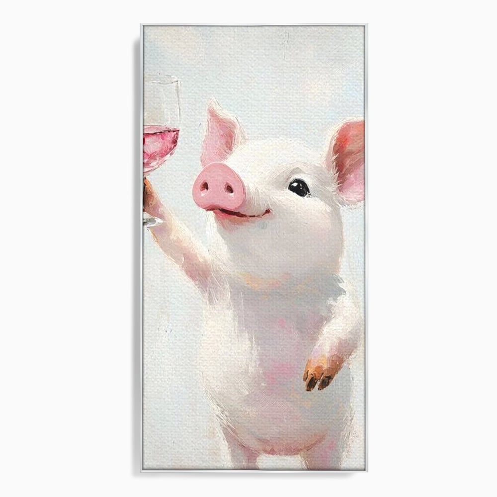 Tablou Canvas Premium, LuxCanva® N1036, Somelierul Rozaliu, Purcel, Animal, Pahar, Vin Rosu, Toast, Dragalas, Petrecere, Veselie, Noroc, Pub, Bar, Restaurant, Bucatarie