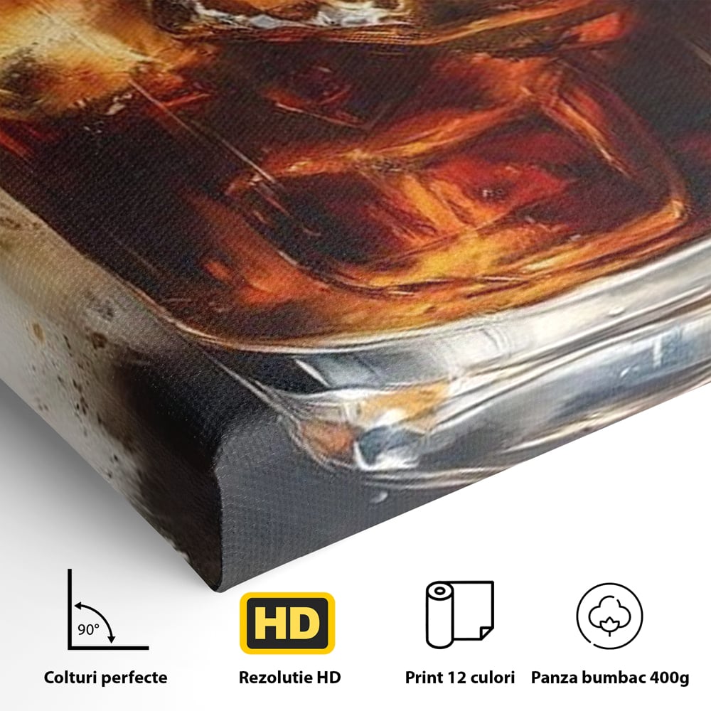Leinwand Premium Canvas Wandkunst, LuxCanva® N1037, Nacht Glitter, Bourbon, Whisky, Cuba Libre, Cocktail, Glas, Eis, Getränk, Luxus, Abend, Kneipe, Bar, Lounge, Restaurant, Küche
