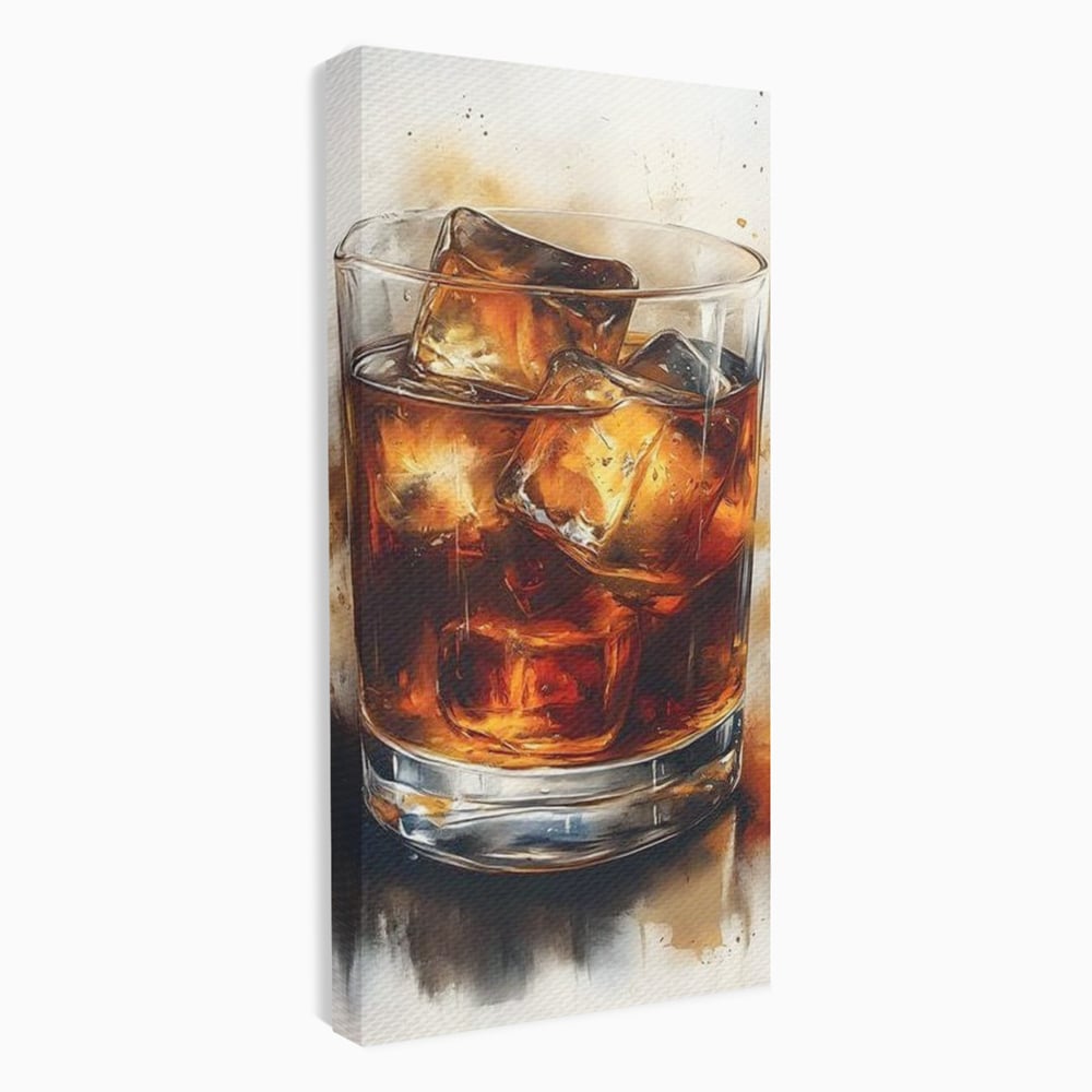 Leinwand Premium Canvas Wandkunst, LuxCanva® N1037, Nacht Glitter, Bourbon, Whisky, Cuba Libre, Cocktail, Glas, Eis, Getränk, Luxus, Abend, Kneipe, Bar, Lounge, Restaurant, Küche