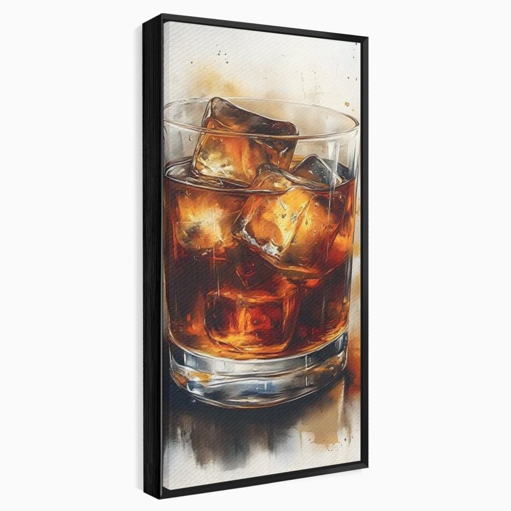 Leinwand Premium Canvas Wandkunst, LuxCanva® N1037, Nacht Glitter, Bourbon, Whisky, Cuba Libre, Cocktail, Glas, Eis, Getränk, Luxus, Abend, Kneipe, Bar, Lounge, Restaurant, Küche