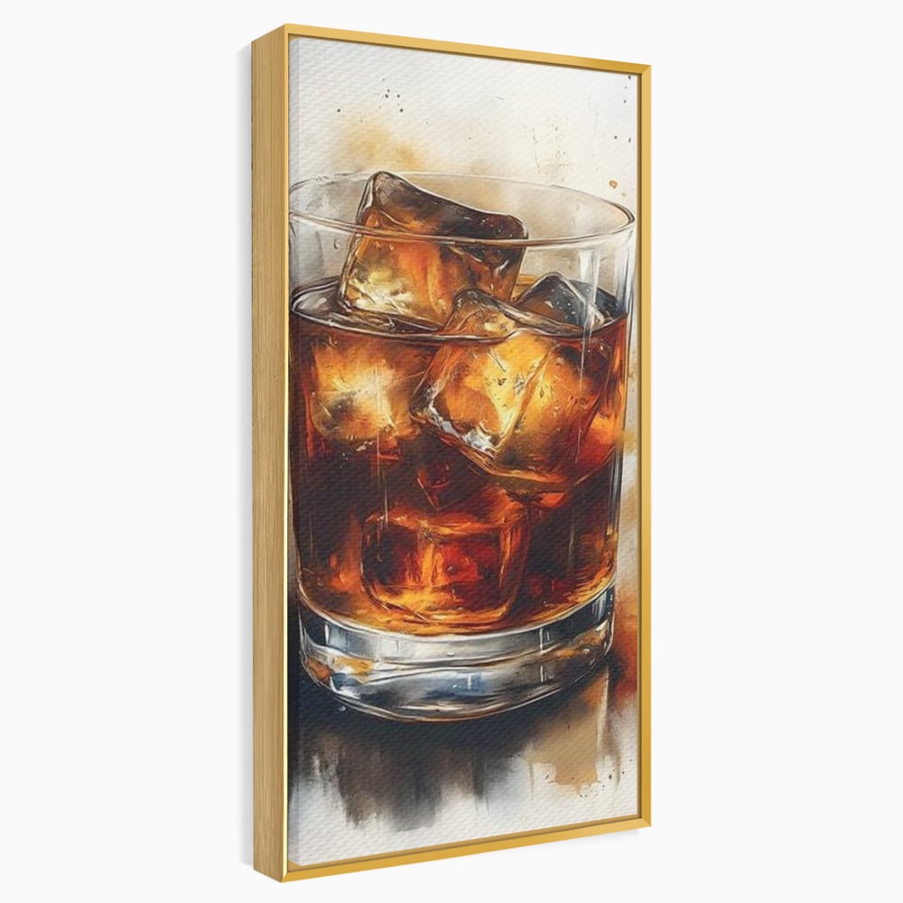 Leinwand Premium Canvas Wandkunst, LuxCanva® N1037, Nacht Glitter, Bourbon, Whisky, Cuba Libre, Cocktail, Glas, Eis, Getränk, Luxus, Abend, Kneipe, Bar, Lounge, Restaurant, Küche