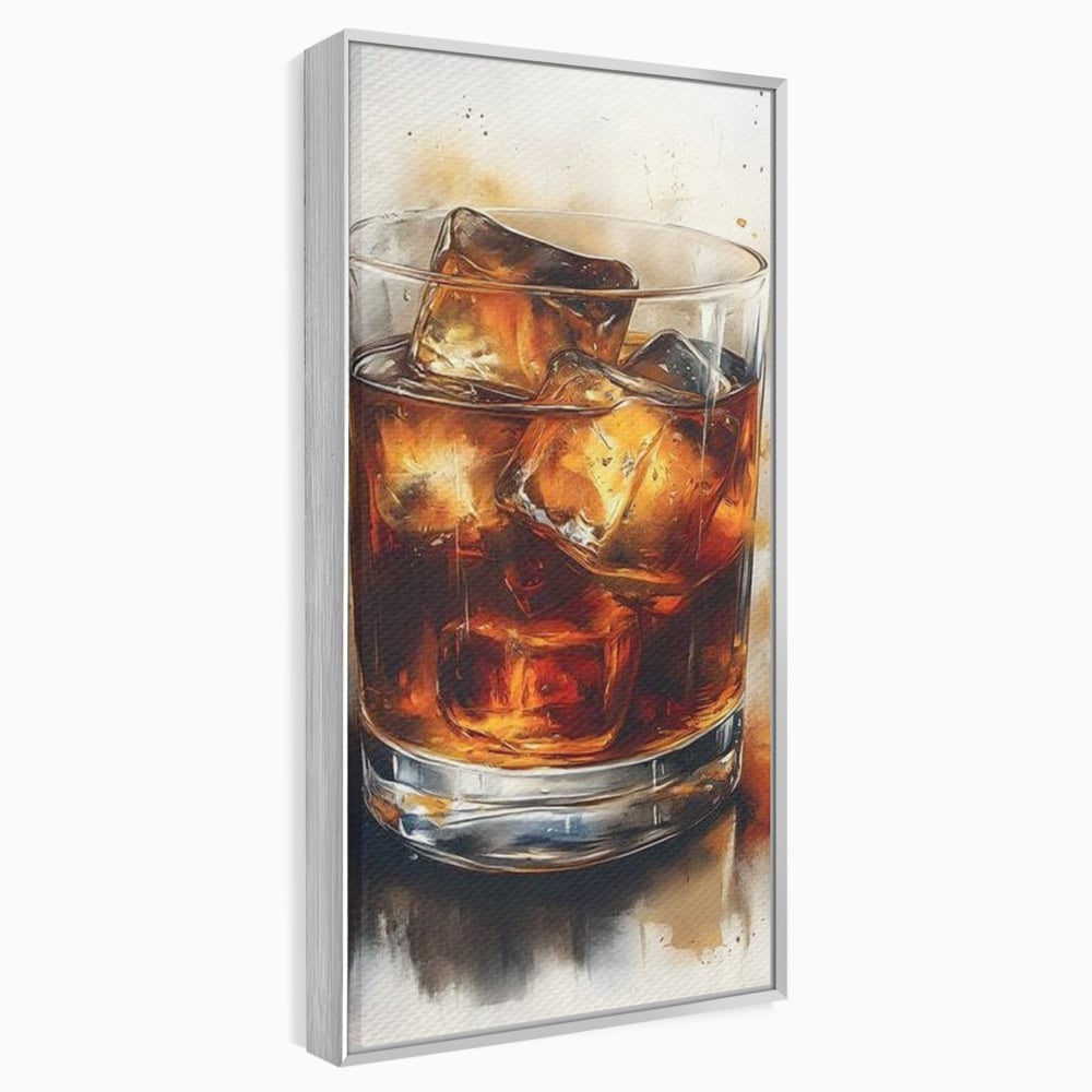 Leinwand Premium Canvas Wandkunst, LuxCanva® N1037, Nacht Glitter, Bourbon, Whisky, Cuba Libre, Cocktail, Glas, Eis, Getränk, Luxus, Abend, Kneipe, Bar, Lounge, Restaurant, Küche