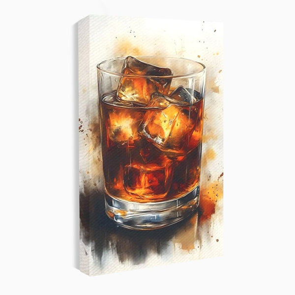 Leinwand Premium Canvas Wandkunst, LuxCanva® N1037, Nacht Glitter, Bourbon, Whisky, Cuba Libre, Cocktail, Glas, Eis, Getränk, Luxus, Abend, Kneipe, Bar, Lounge, Restaurant, Küche
