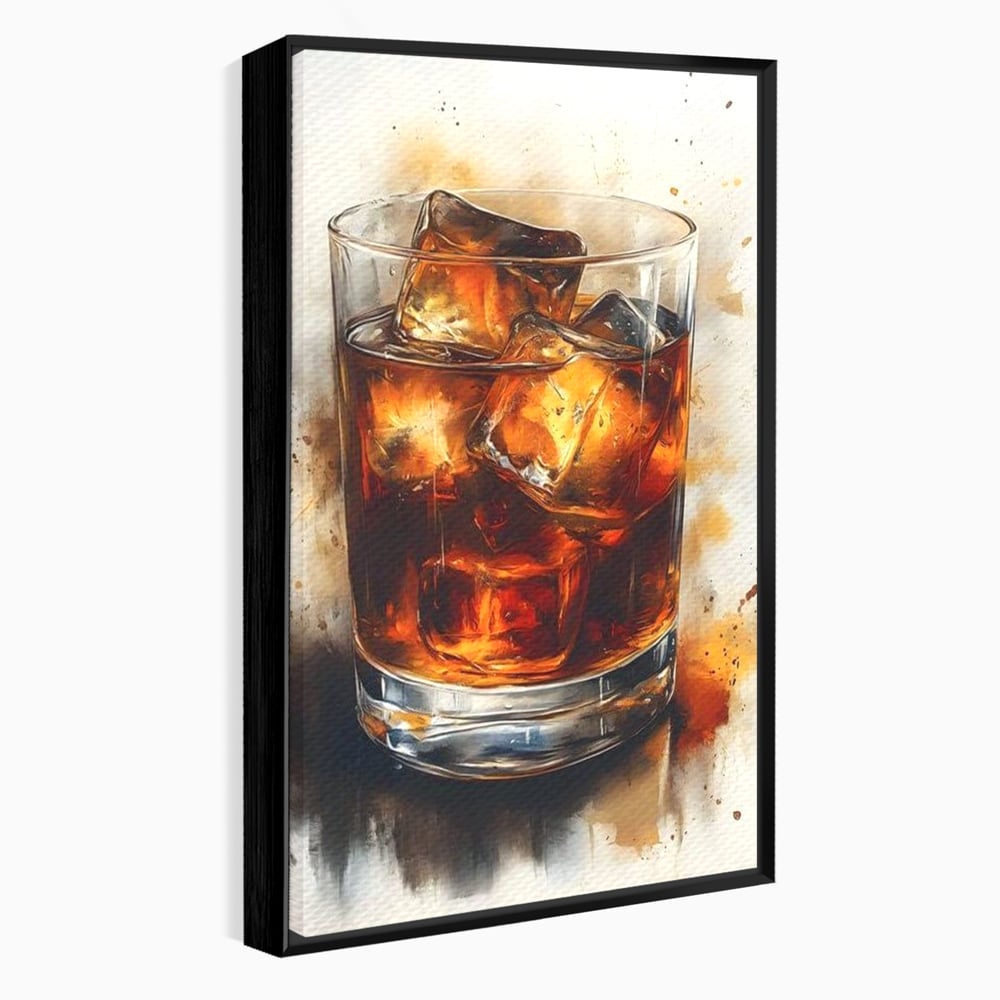 Leinwand Premium Canvas Wandkunst, LuxCanva® N1037, Nacht Glitter, Bourbon, Whisky, Cuba Libre, Cocktail, Glas, Eis, Getränk, Luxus, Abend, Kneipe, Bar, Lounge, Restaurant, Küche