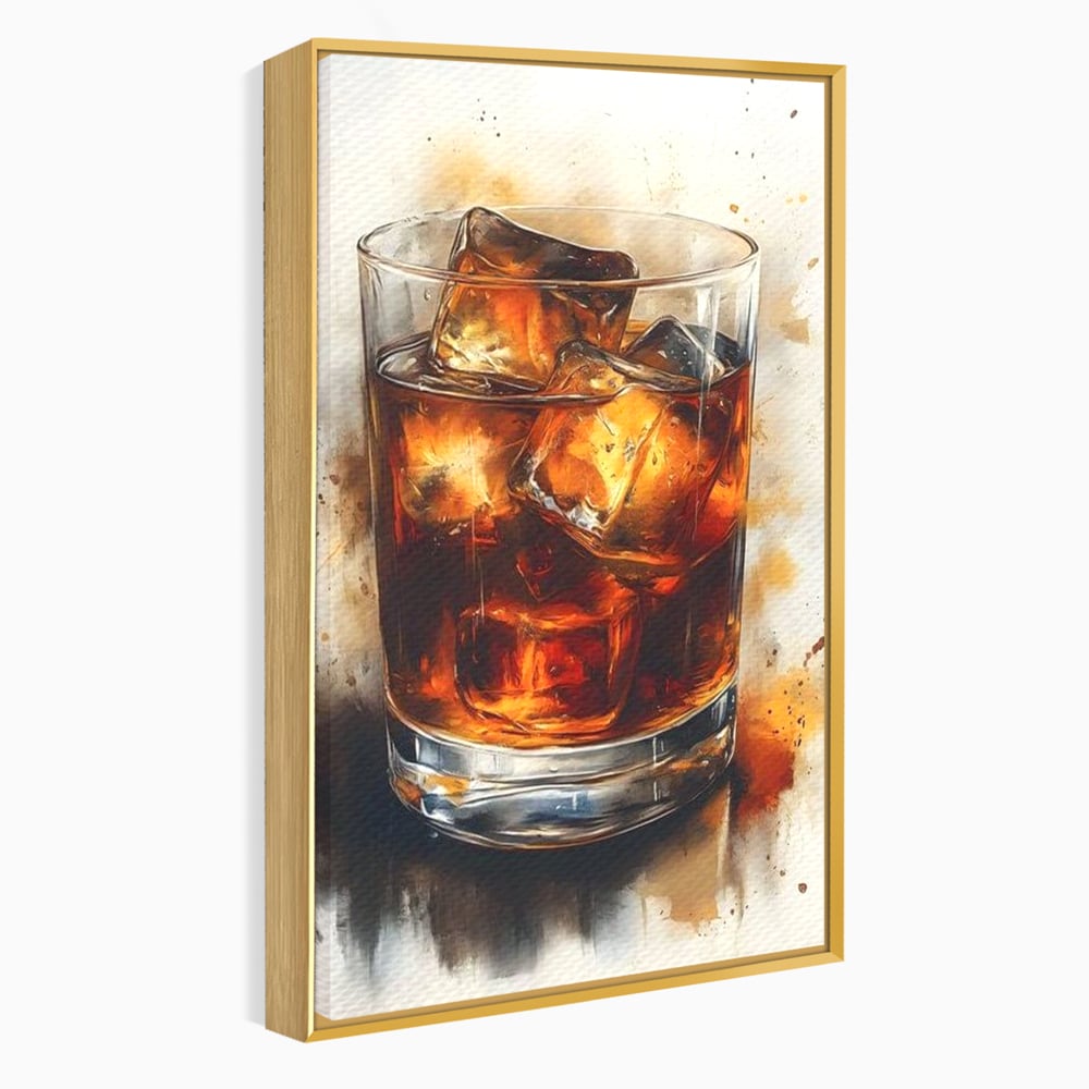 Leinwand Premium Canvas Wandkunst, LuxCanva® N1037, Nacht Glitter, Bourbon, Whisky, Cuba Libre, Cocktail, Glas, Eis, Getränk, Luxus, Abend, Kneipe, Bar, Lounge, Restaurant, Küche