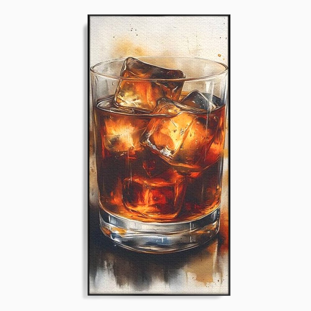 Leinwand Premium Canvas Wandkunst, LuxCanva® N1037, Nacht Glitter, Bourbon, Whisky, Cuba Libre, Cocktail, Glas, Eis, Getränk, Luxus, Abend, Kneipe, Bar, Lounge, Restaurant, Küche
