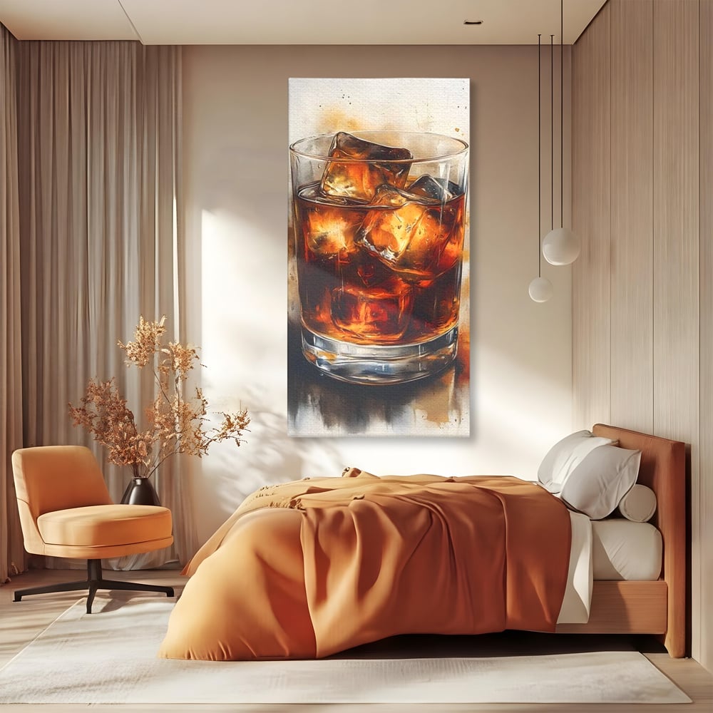 Leinwand Premium Canvas Wandkunst, LuxCanva® N1037, Nacht Glitter, Bourbon, Whisky, Cuba Libre, Cocktail, Glas, Eis, Getränk, Luxus, Abend, Kneipe, Bar, Lounge, Restaurant, Küche
